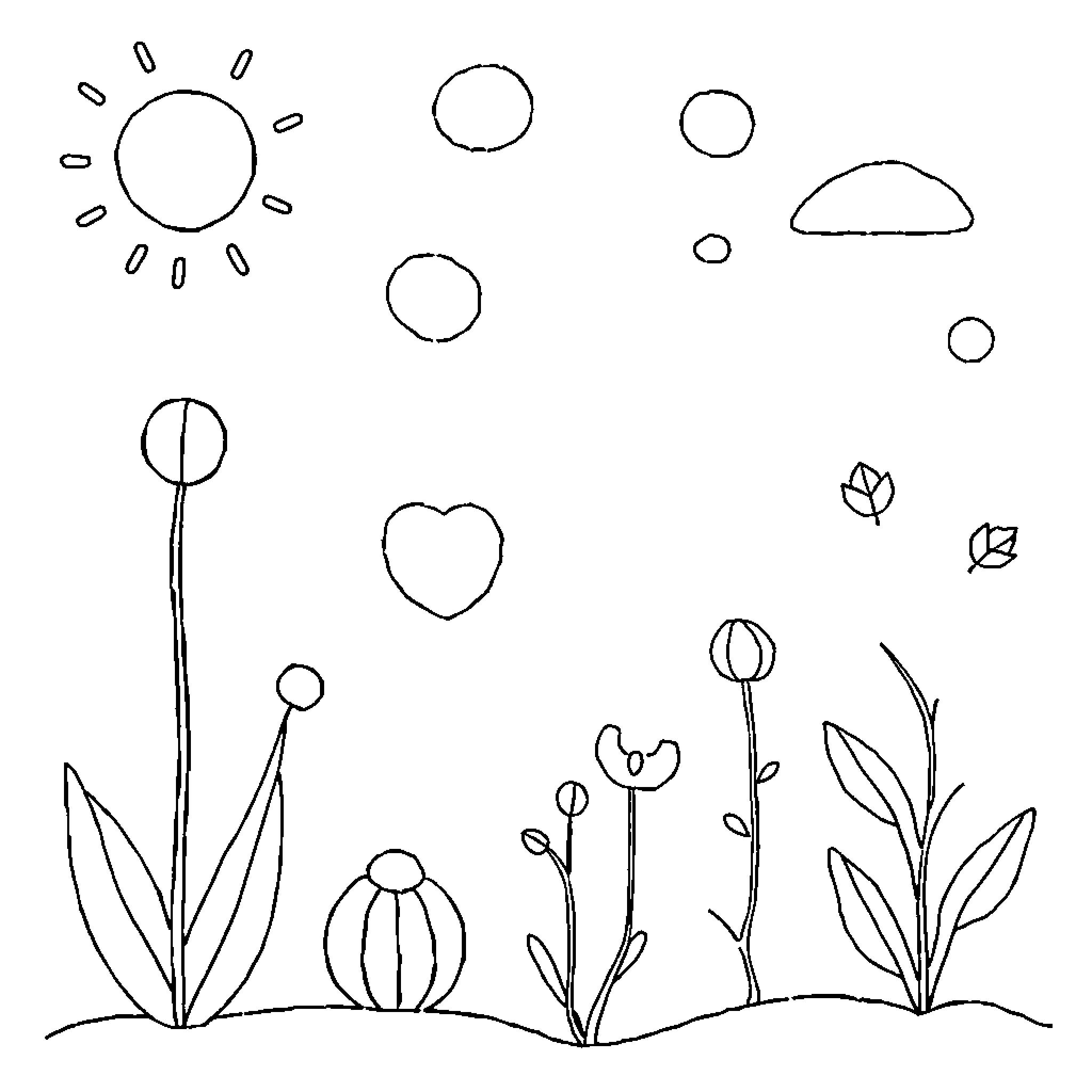 Montessori Nature-Inspired Shapes and Symbols Coloring Page (free black-and-white line drawing printable PDF for all, from beginners to advanced learners, including children, teens, adults, and seniors)