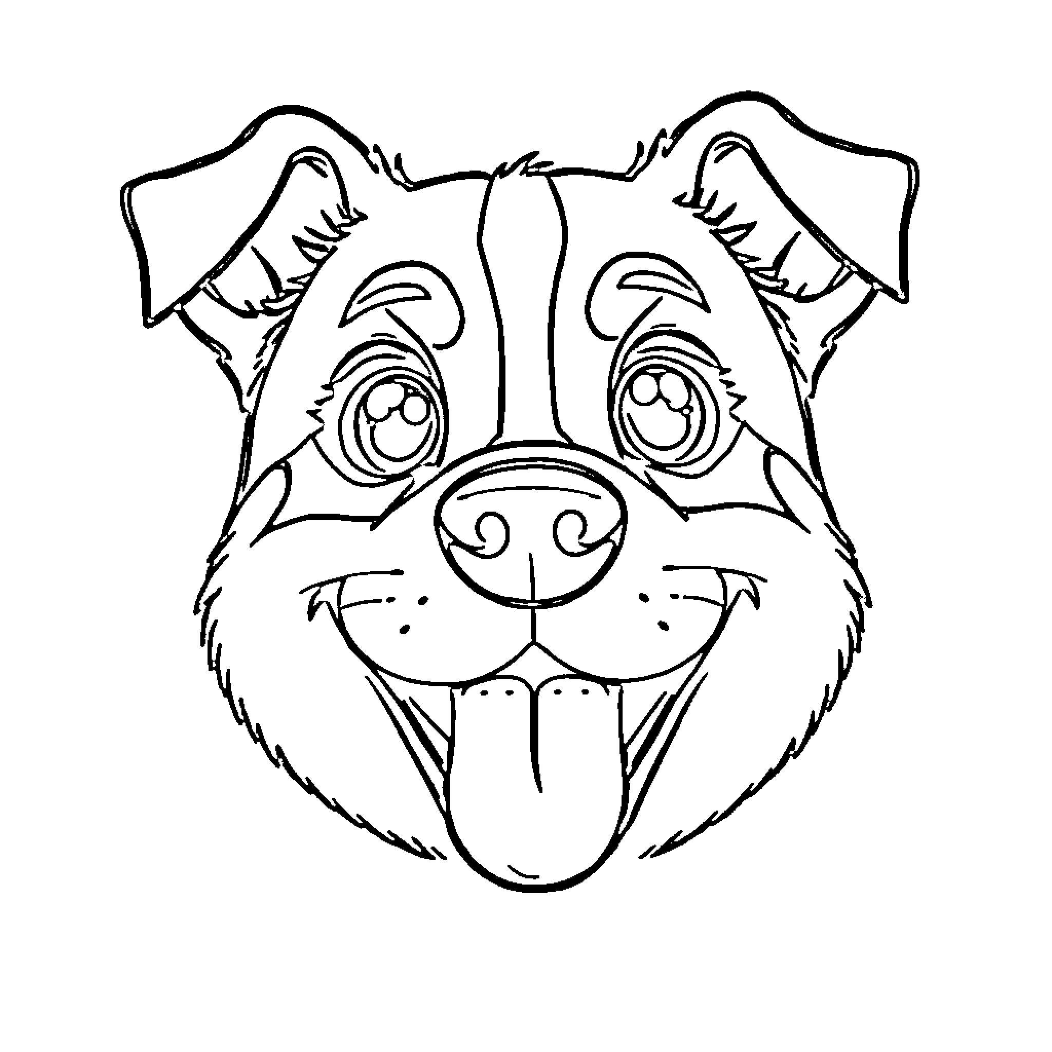 Dog with Expressive Face Coloring Page (free black-and-white line drawing printable PDF for all, from beginners to advanced learners, including children, teens, adults, and seniors)