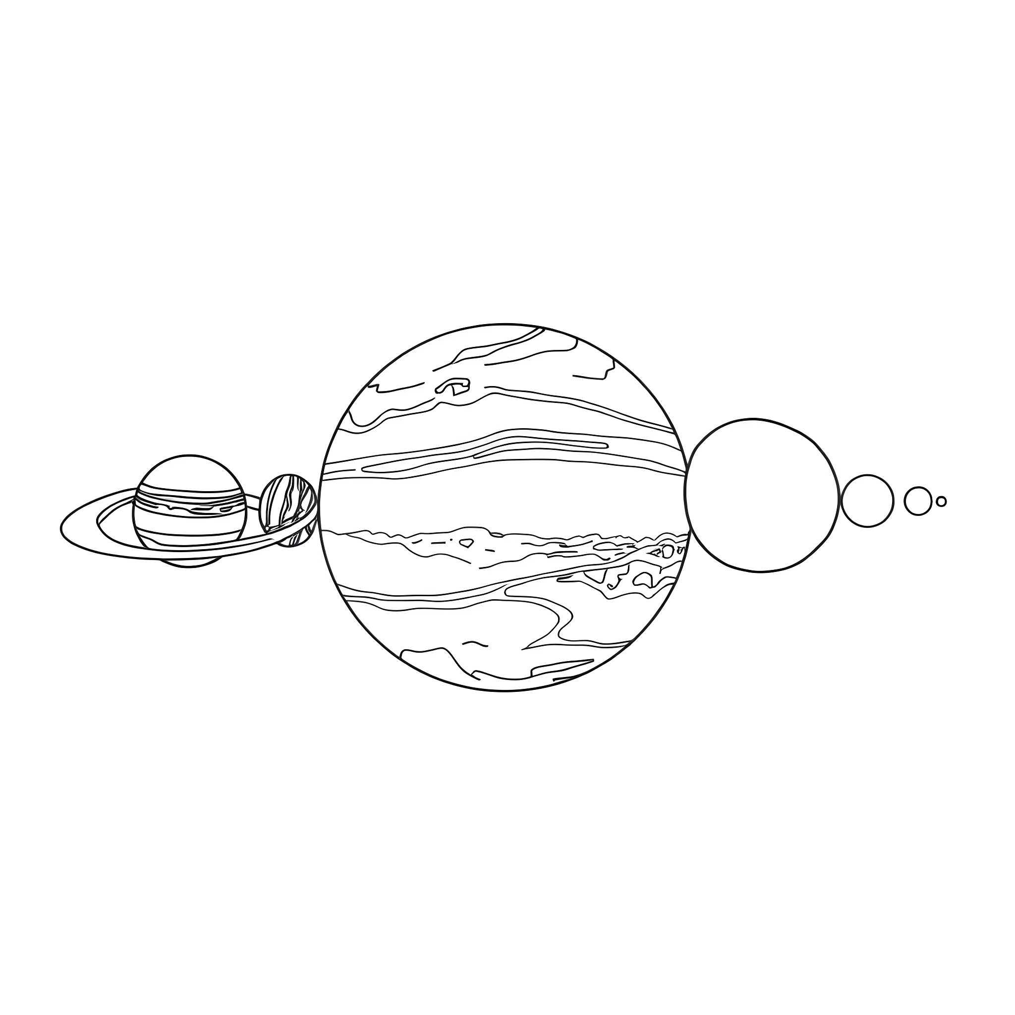 Planet with orbiting celestial bodies Coloring Page (free black-and-white line drawing printable PDF for all, from beginners to advanced learners, including children, teens, adults, and seniors)