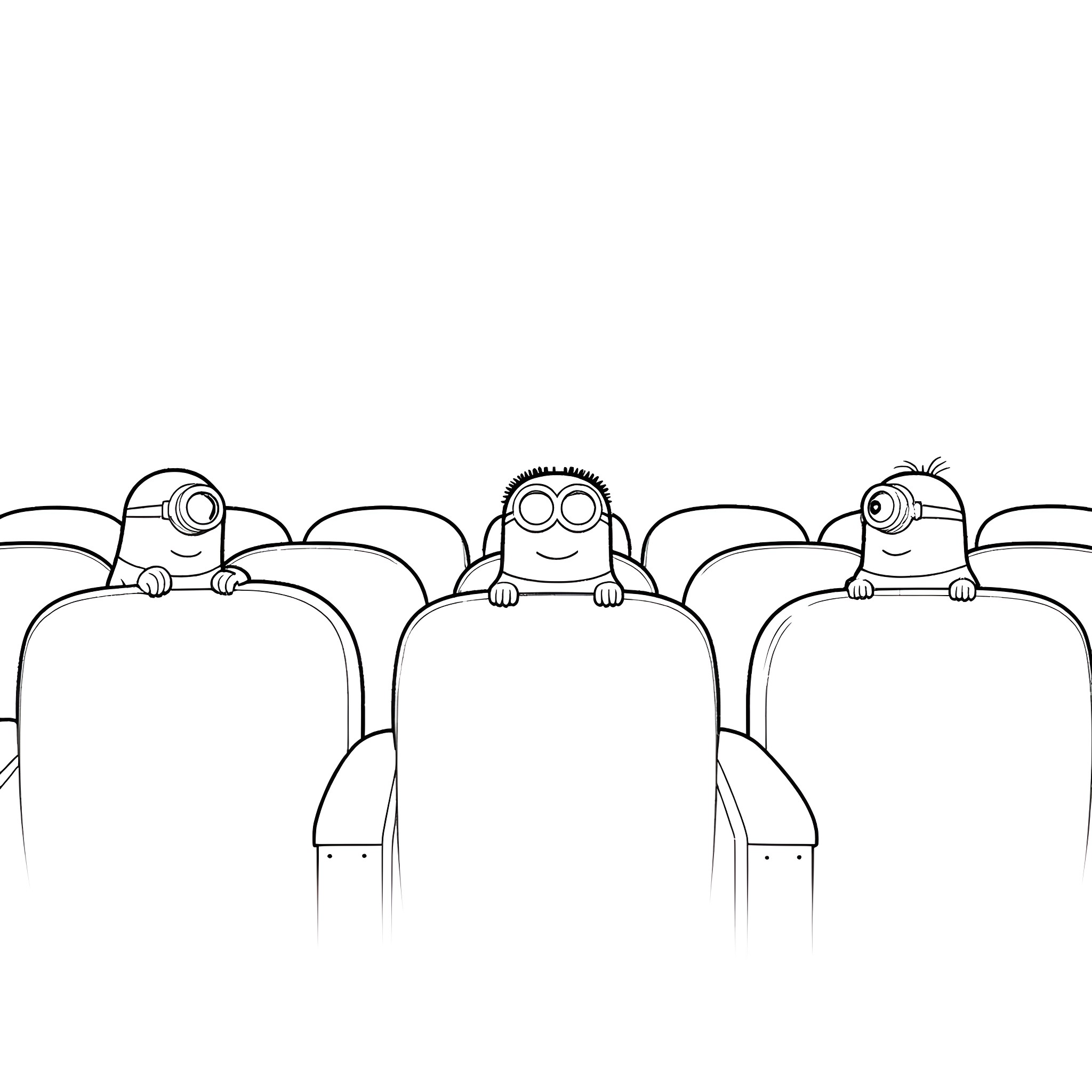 Minions peering over a wall Coloring Page (free black-and-white line drawing printable PDF for all, from beginners to advanced learners, including children, teens, adults, and seniors)