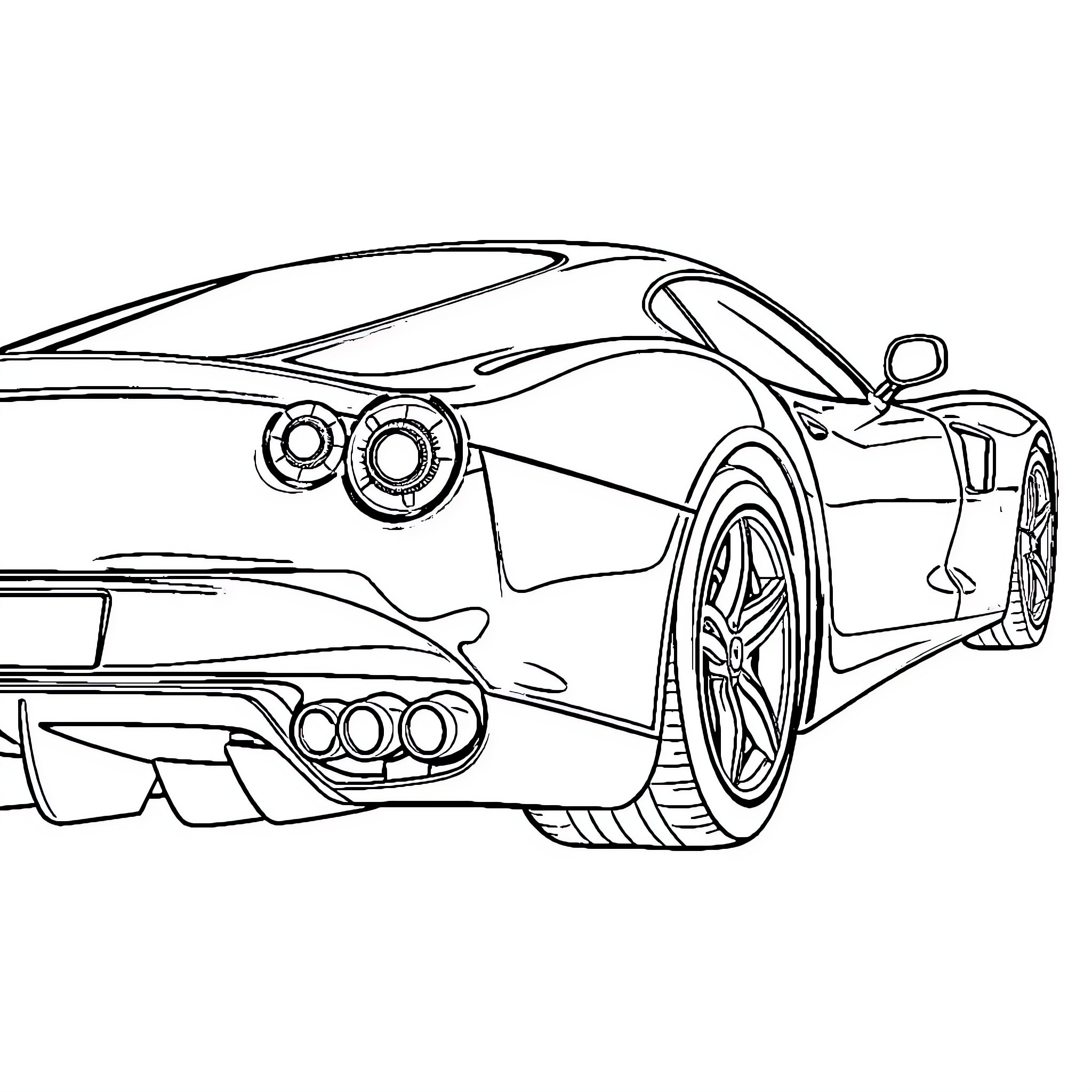 Ferrari sports car with sleek design Coloring Page (free black-and-white line drawing printable PDF for all, from beginners to advanced learners, including children, teens, adults, and seniors)