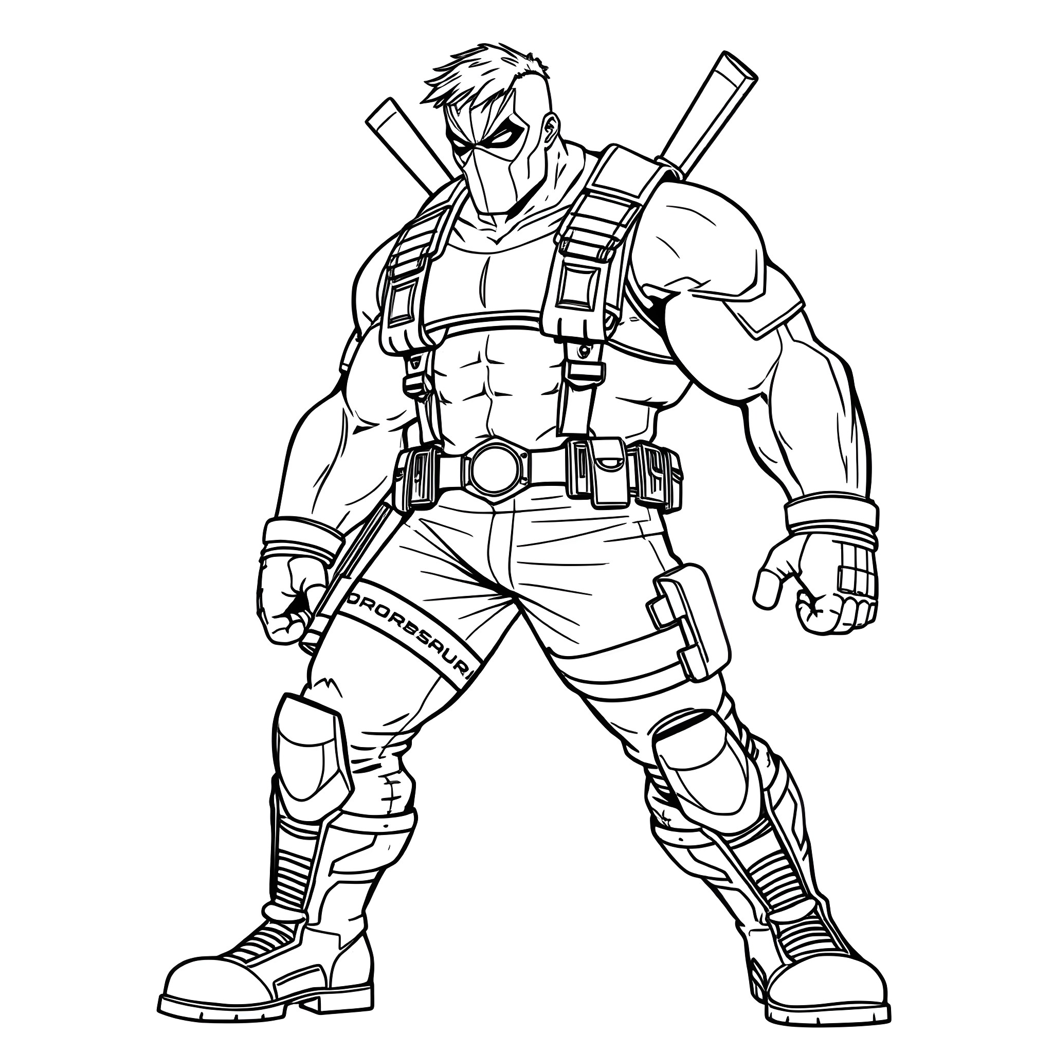 Hulk character in action pose with weapons Coloring Page (free black-and-white line drawing printable PDF for all, from beginners to advanced learners, including children, teens, adults, and seniors)