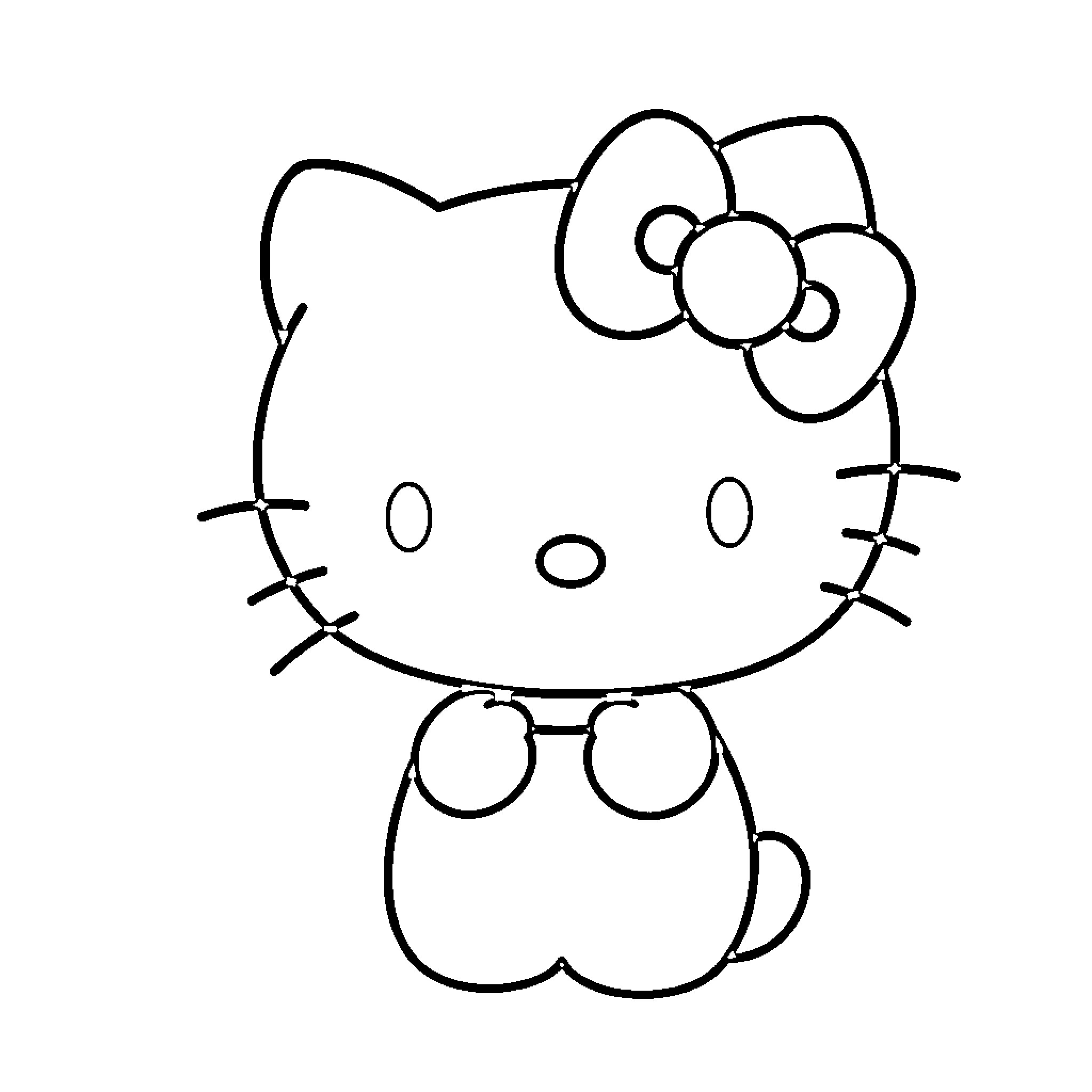 Hello Kitty sitting and smiling Coloring Page (free black-and-white line drawing printable PDF for all, from beginners to advanced learners, including children, teens, adults, and seniors)