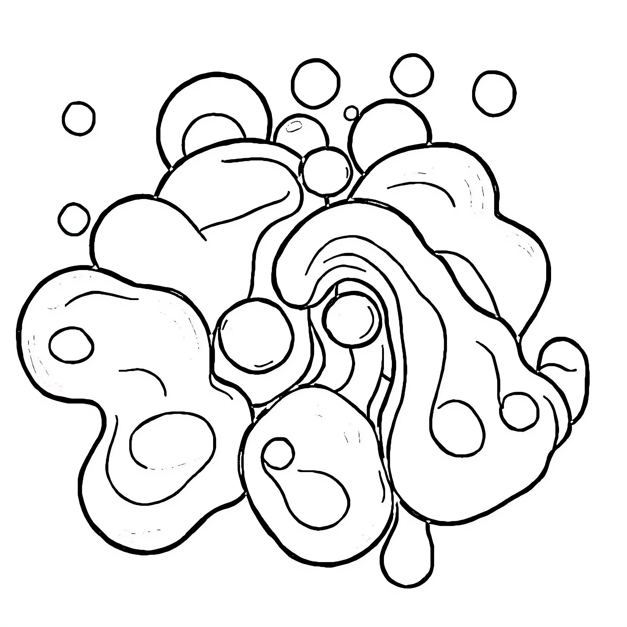 Blob of abstract organic shapes Coloring Page (free black-and-white line drawing printable PDF for all, from beginners to advanced learners, including children, teens, adults, and seniors)
