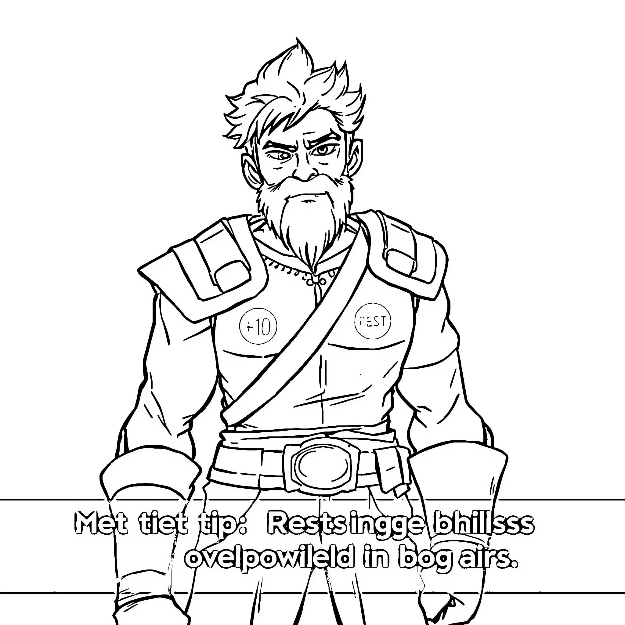 RPG Character with Rugged Appearance and Strength Coloring Page (free black-and-white line drawing printable PDF for all, from beginners to advanced learners, including children, teens, adults, and seniors)