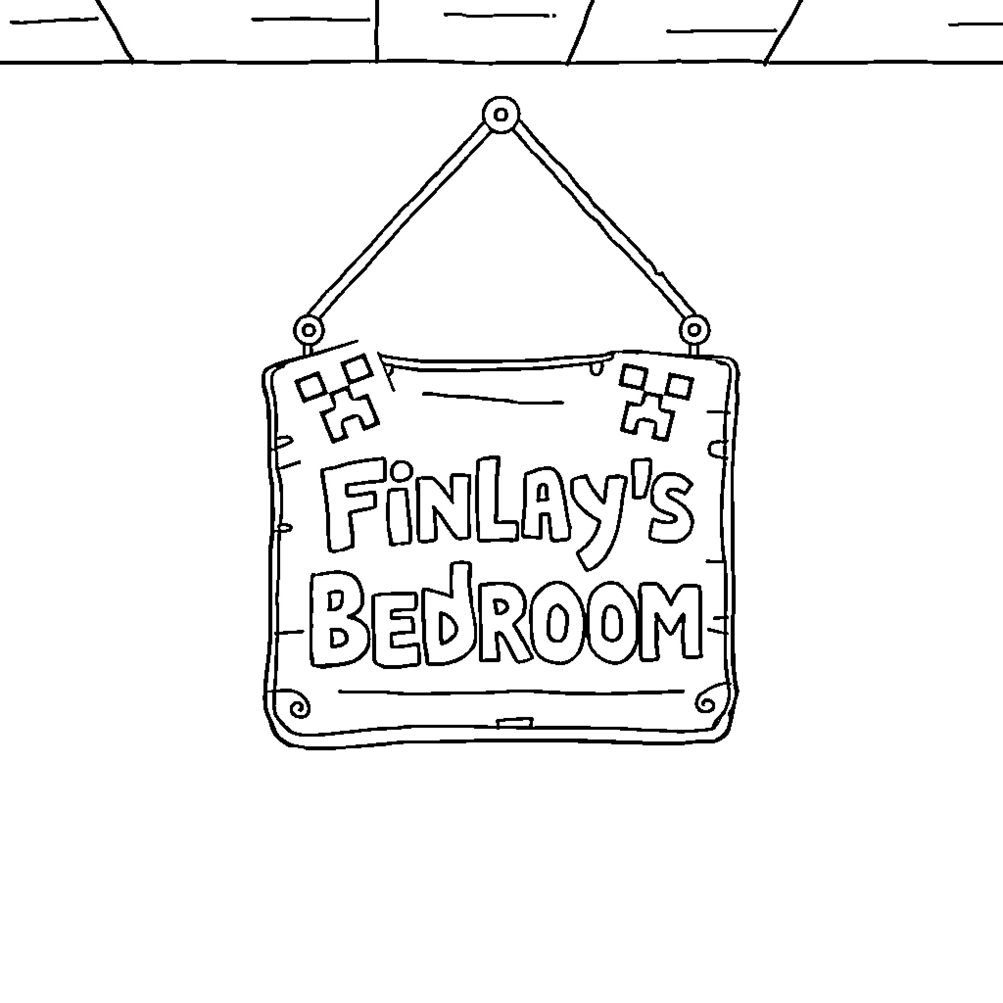 Creeper's Bedroom Sign Coloring Page (free black-and-white line drawing printable PDF for all, from beginners to advanced learners, including children, teens, adults, and seniors)