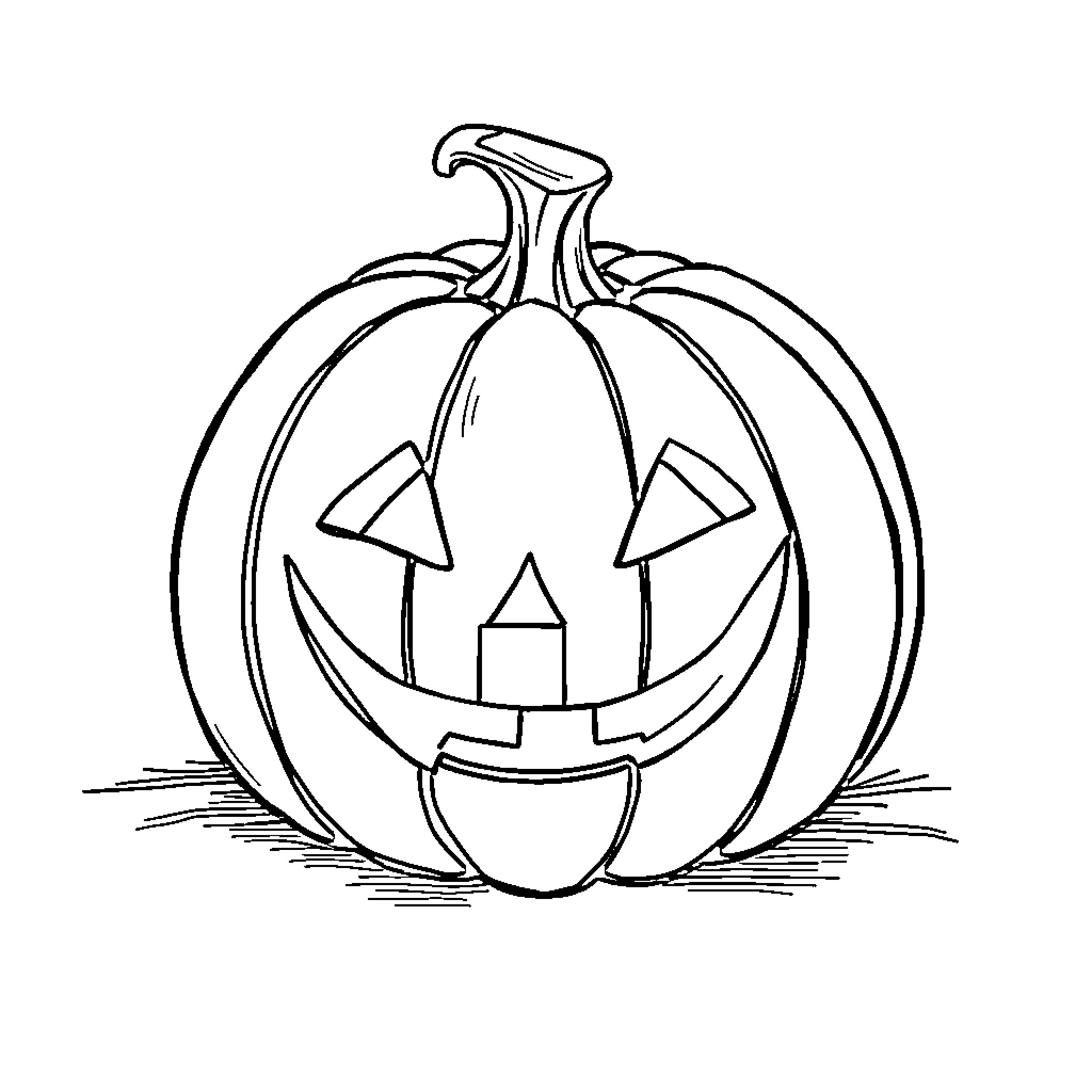 Pumpkin with carved smiling face Coloring Page (free black-and-white line drawing printable PDF for all, from beginners to advanced learners, including children, teens, adults, and seniors)