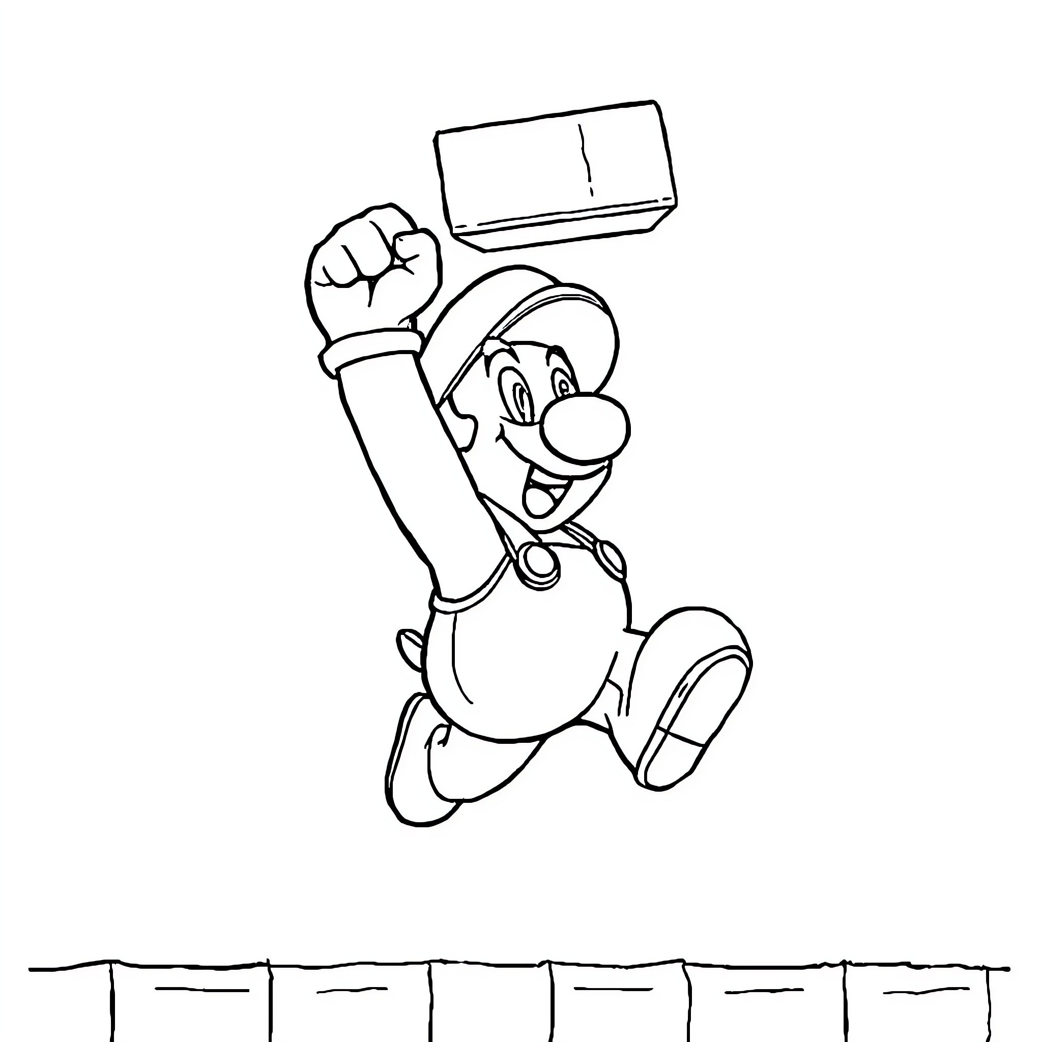 Mario jumping with a video game console Coloring Page (free black-and-white line drawing printable PDF for all, from beginners to advanced learners, including children, teens, adults, and seniors)