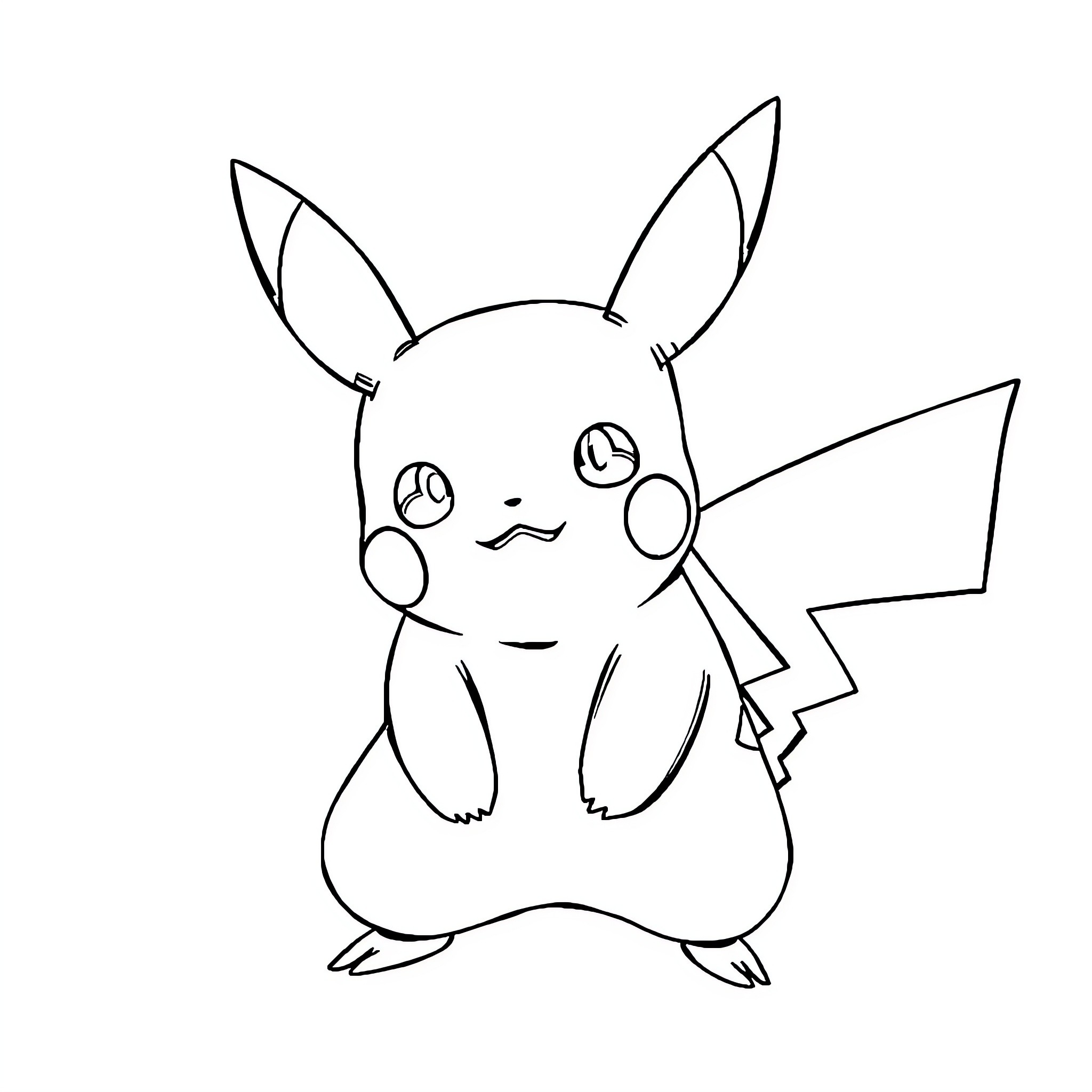 Pikachu in a simple line art illustration Coloring Page (free black-and-white line drawing printable PDF for all, from beginners to advanced learners, including children, teens, adults, and seniors)