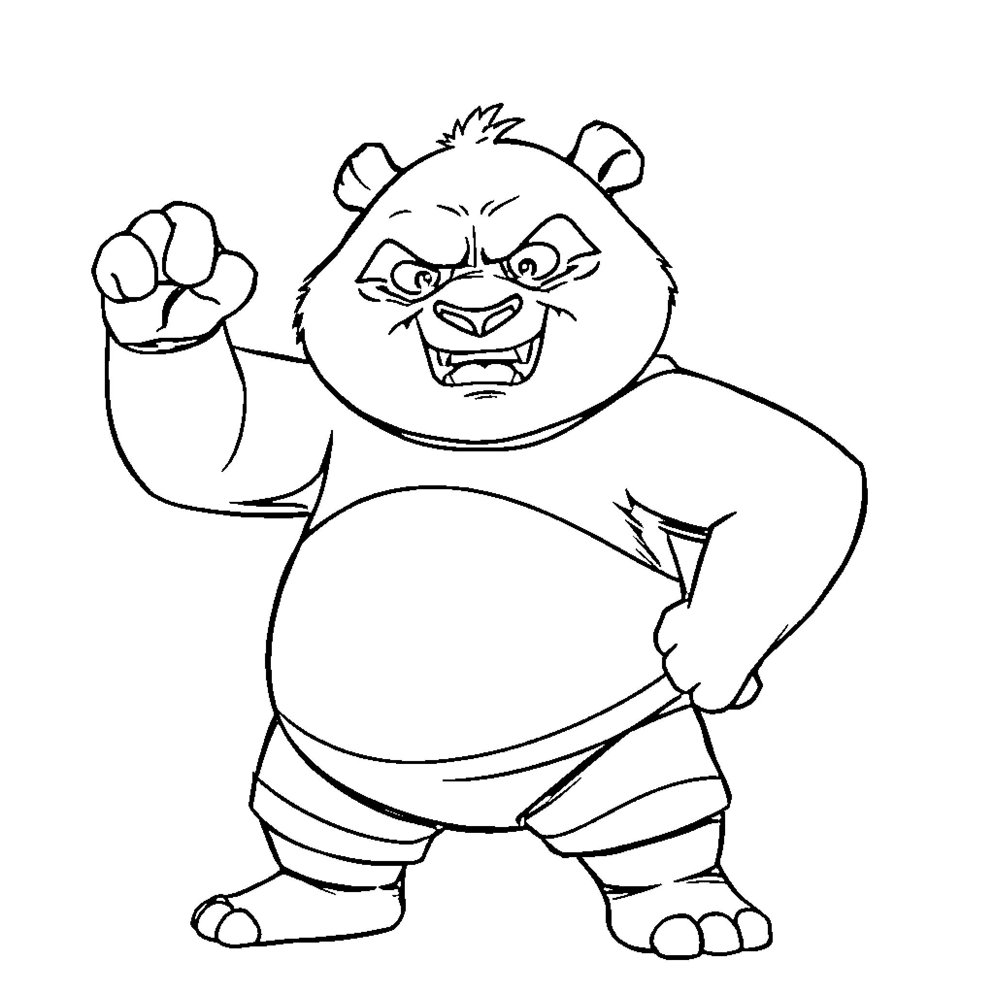 Kung Fu Panda striking fighting stance Coloring Page (free black-and-white line drawing printable PDF for all, from beginners to advanced learners, including children, teens, adults, and seniors)