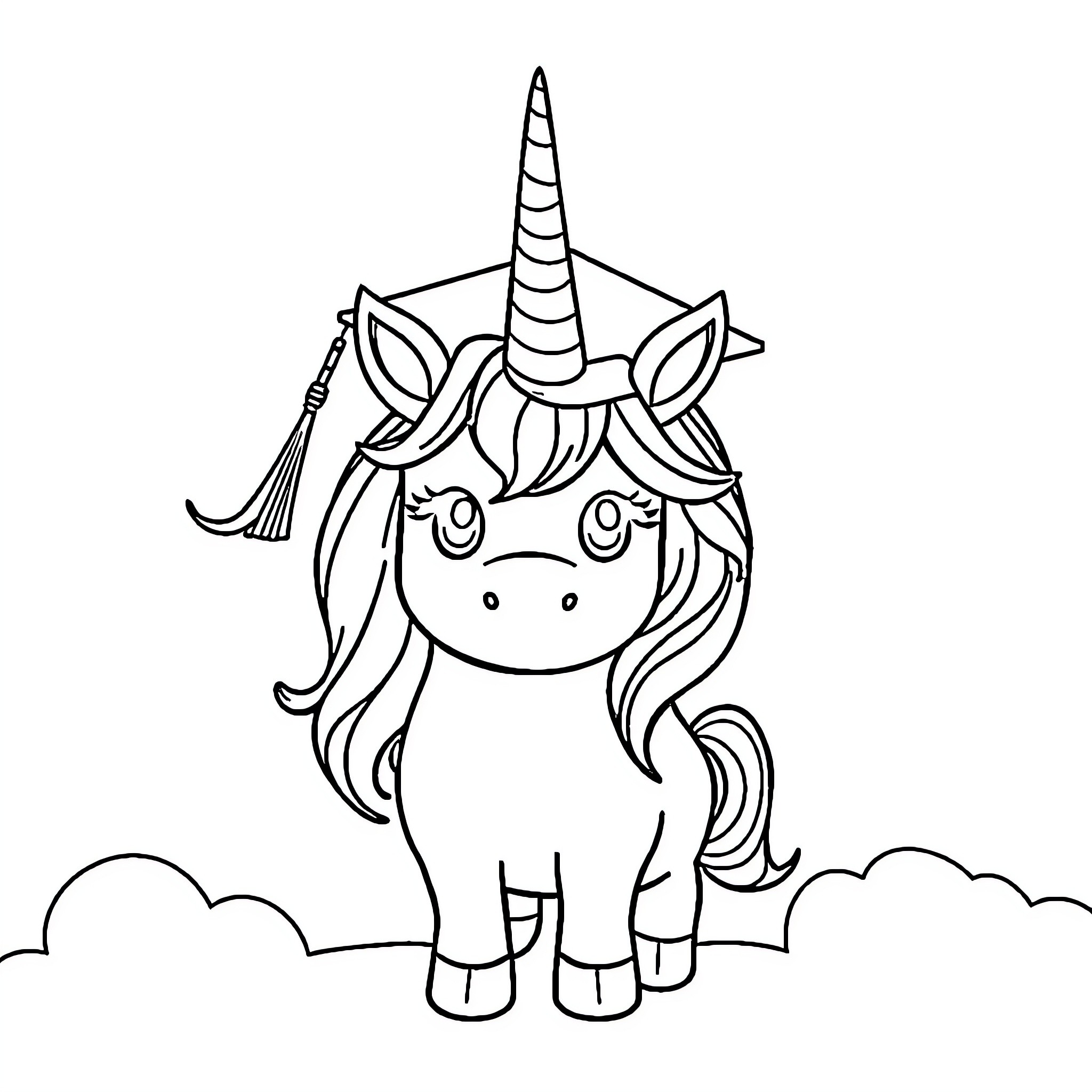 Unicorn Gazing Curiously in the Clouds Coloring Page (free black-and-white line drawing printable PDF for all, from beginners to advanced learners, including children, teens, adults, and seniors)