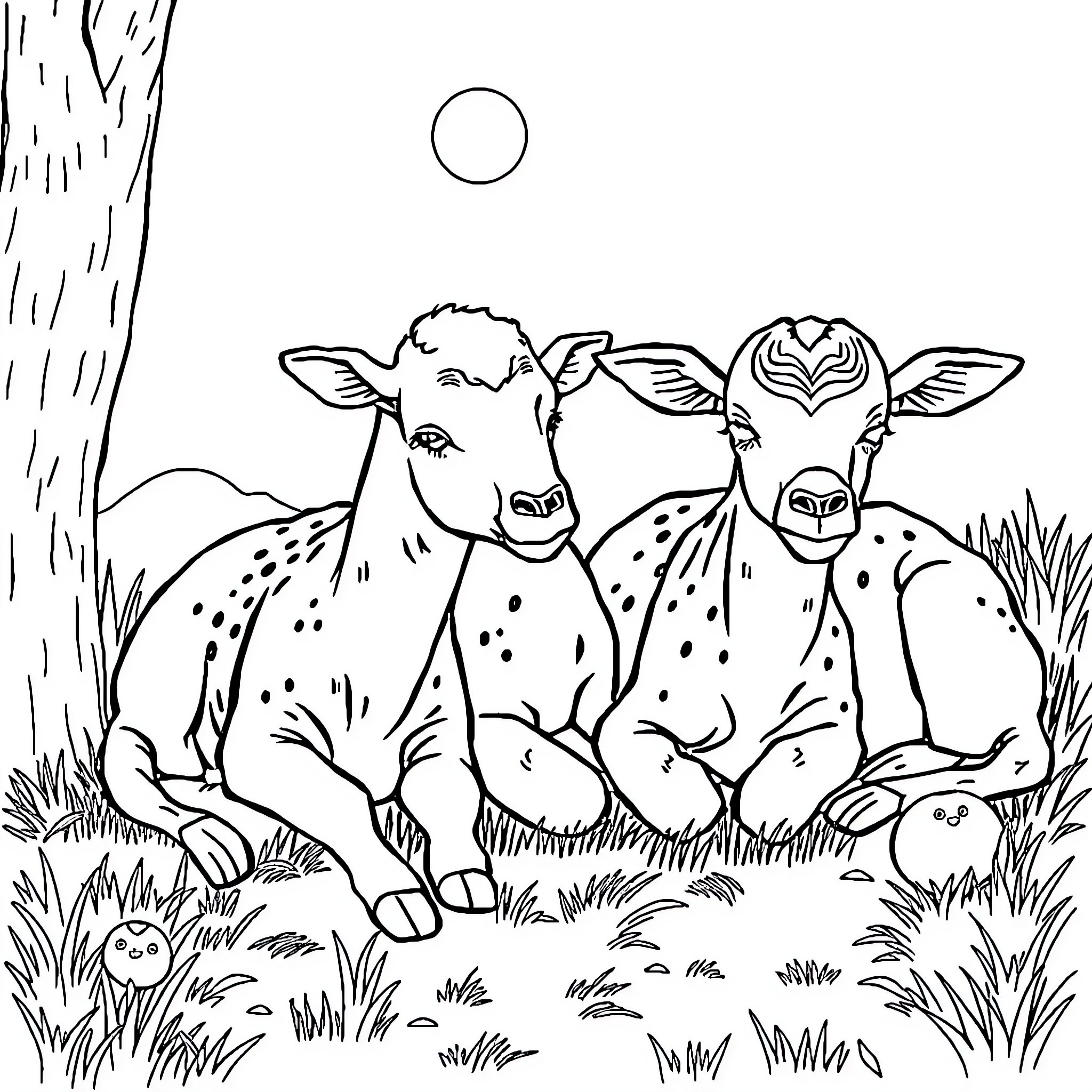 Quail-like birds resting in the field Coloring Page (free black-and-white line drawing printable PDF for all, from beginners to advanced learners, including children, teens, adults, and seniors)