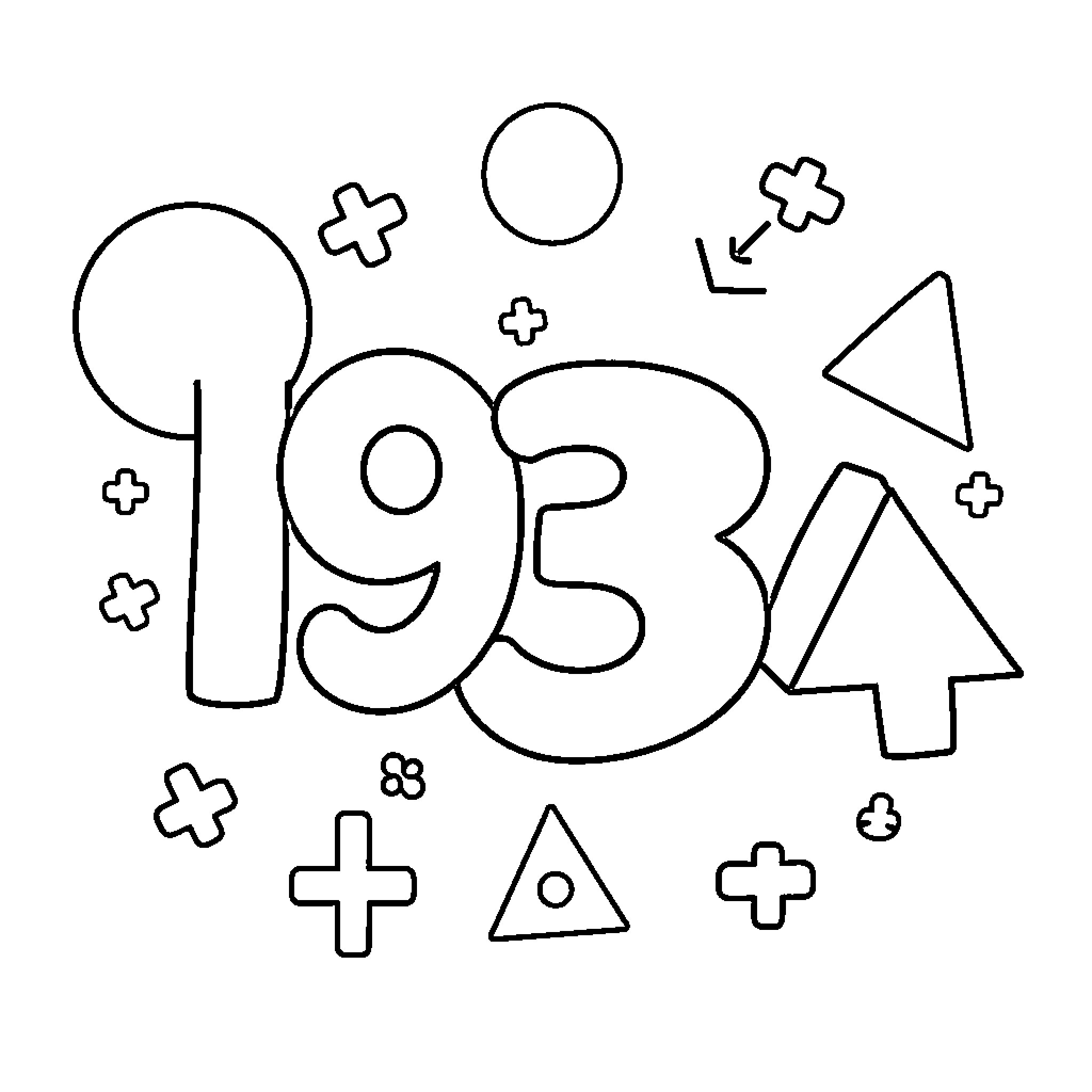 Math Shapes and Numbers Composition Coloring Page (free black-and-white line drawing printable PDF for all, from beginners to advanced learners, including children, teens, adults, and seniors)