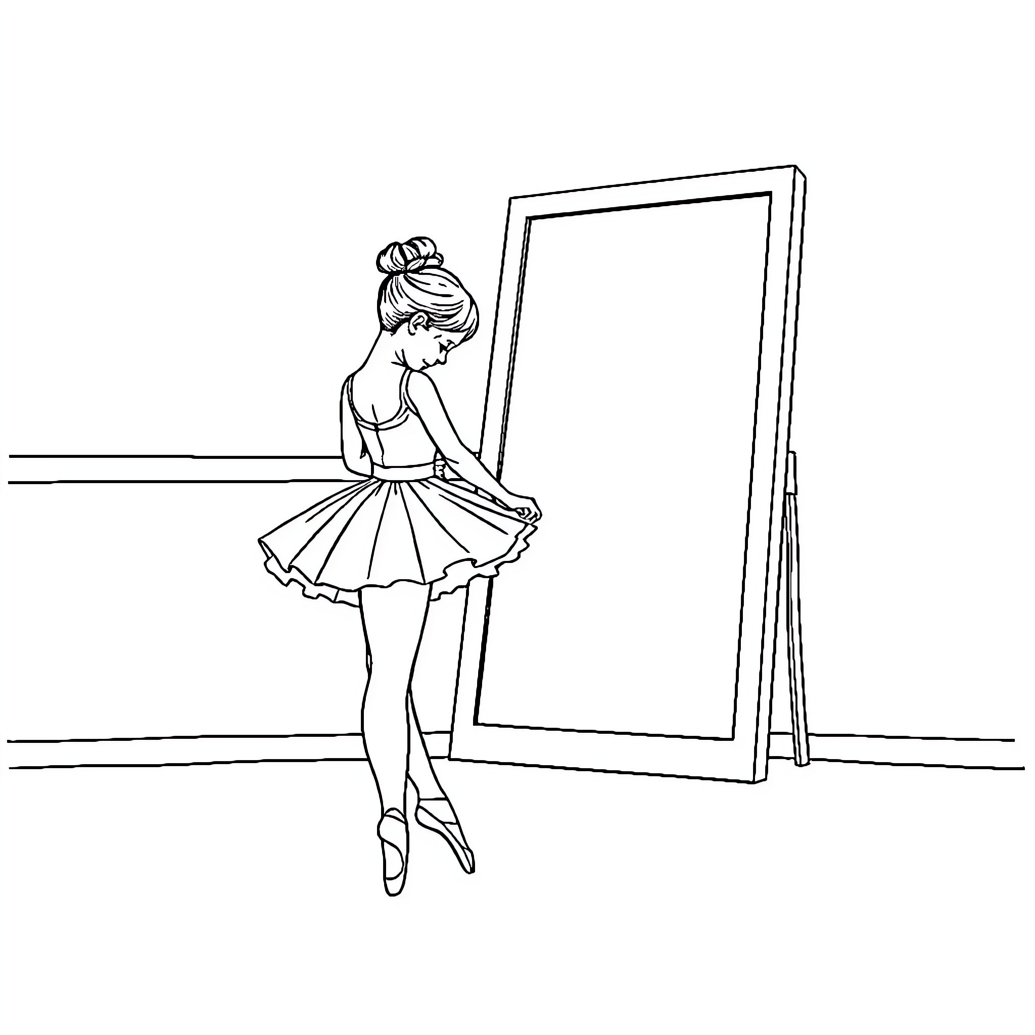 Ballet Dancer Preparing Before the Performance Coloring Page (free black-and-white line drawing printable PDF for all, from beginners to advanced learners, including children, teens, adults, and seniors)
