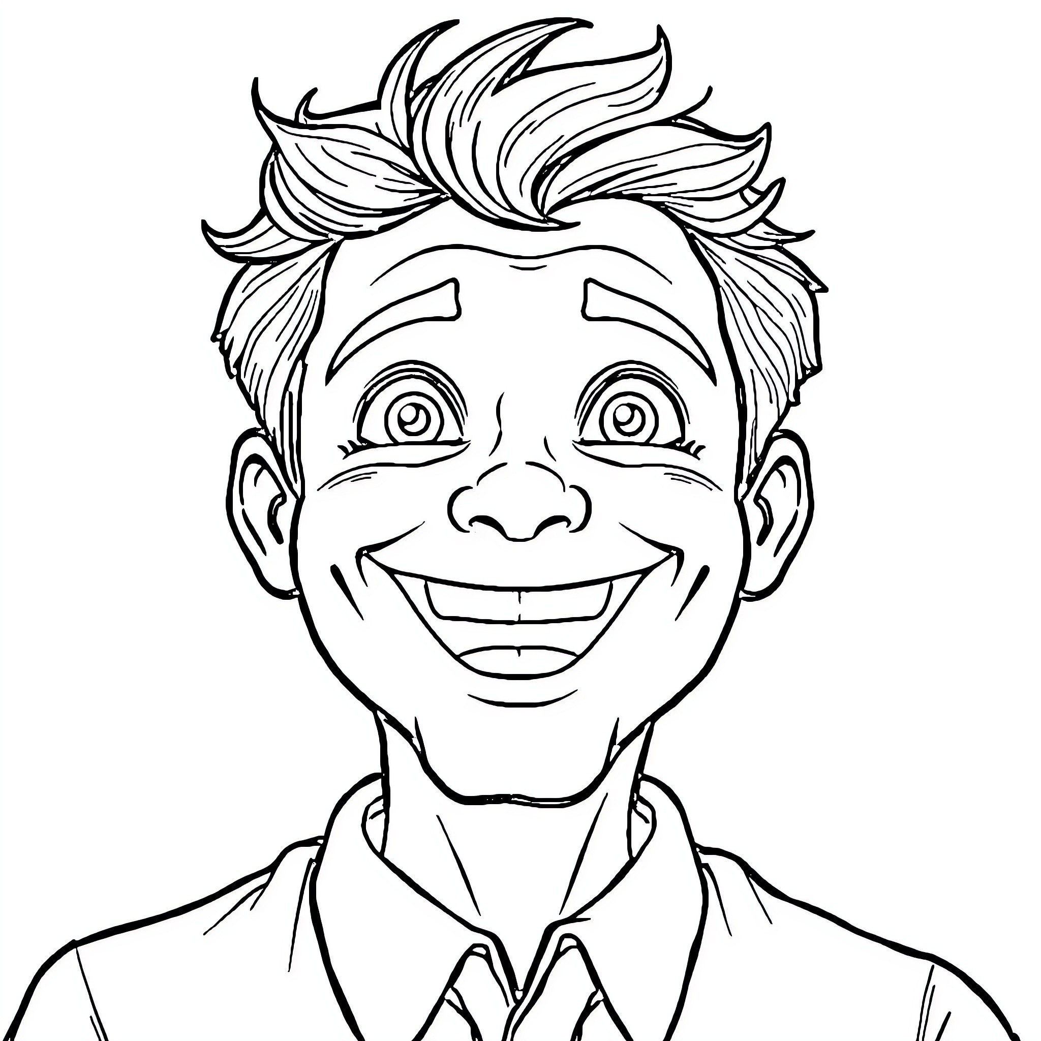 Simon Hebert's cheerful expression and stylish appearance Coloring Page (free black-and-white line drawing printable PDF for all, from beginners to advanced learners, including children, teens, adults, and seniors)