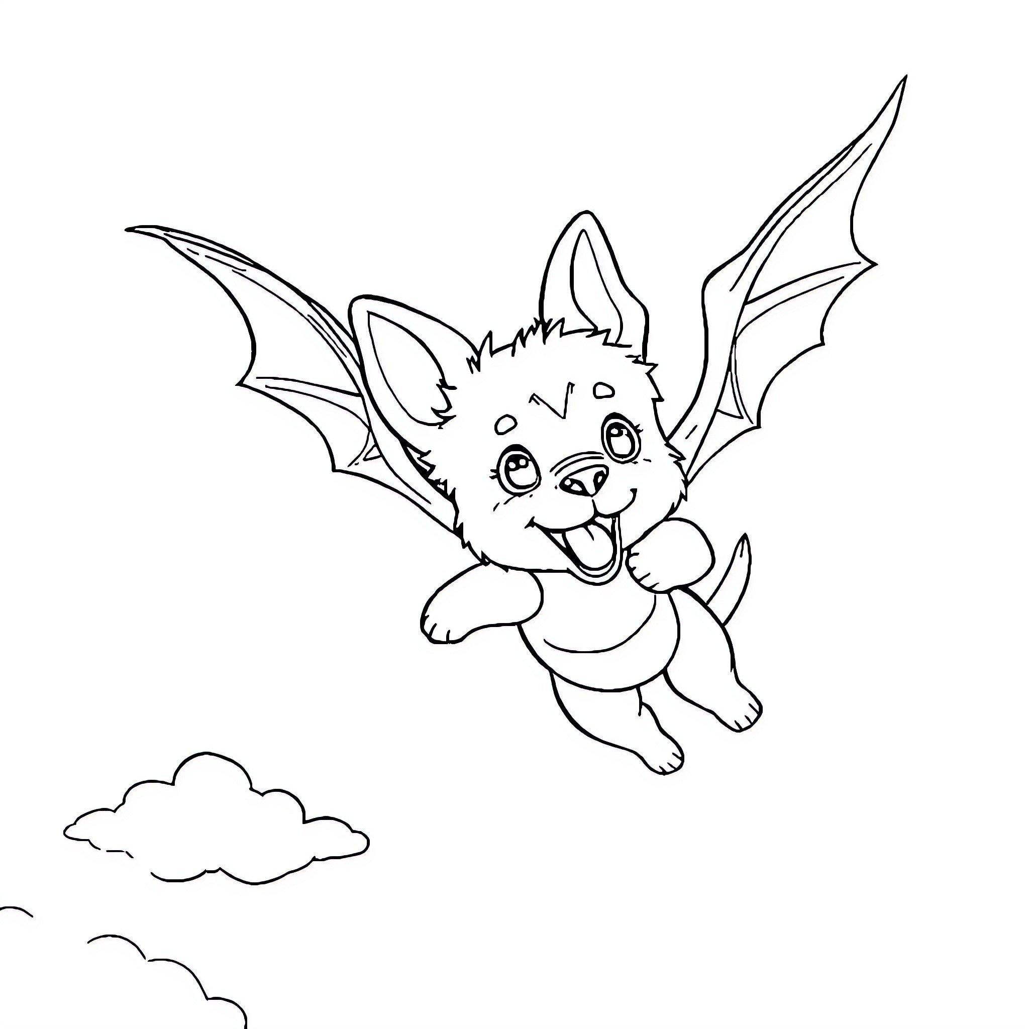 Dog flying joyfully through the sky Coloring Page (free black-and-white line drawing printable PDF for all, from beginners to advanced learners, including children, teens, adults, and seniors)