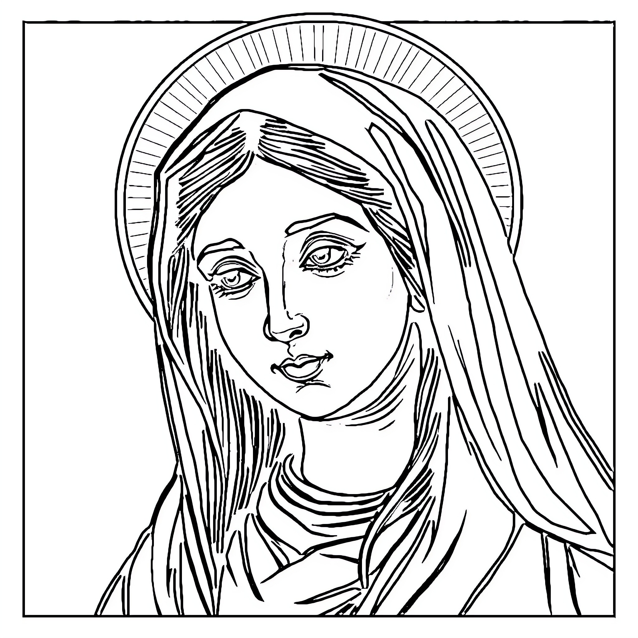 Saint Maria Goretti in serene contemplation Coloring Page (free black-and-white line drawing printable PDF for all, from beginners to advanced learners, including children, teens, adults, and seniors)