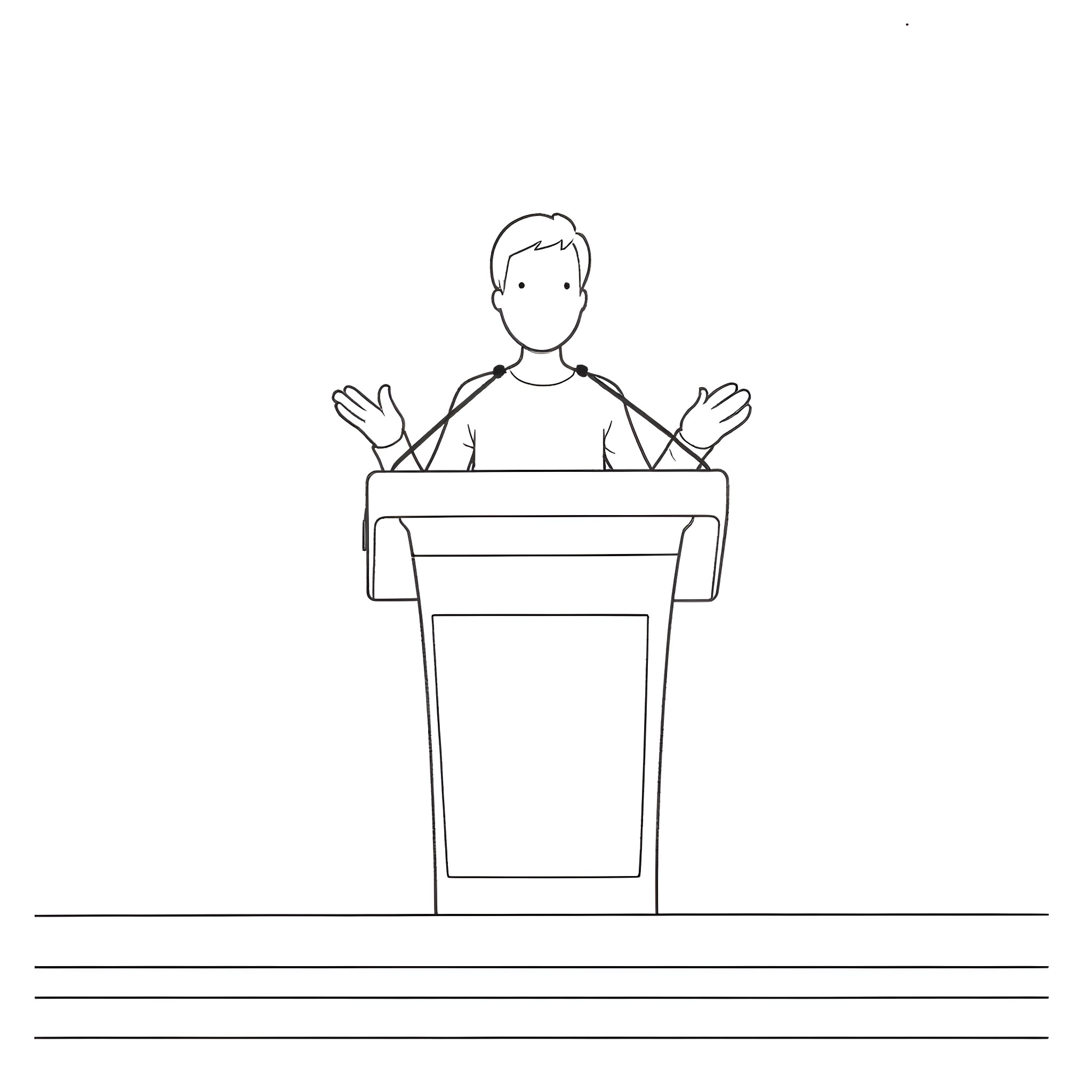 Preacher delivering an impactful speech at the podium Coloring Page (free black-and-white line drawing printable PDF for all, from beginners to advanced learners, including children, teens, adults, and seniors)