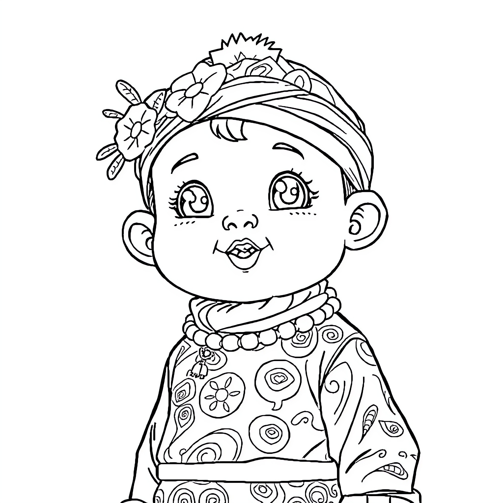 Labubu's Happy Celebration in Colorful Attire Coloring Page (free black-and-white line drawing printable PDF for all, from beginners to advanced learners, including children, teens, adults, and seniors)