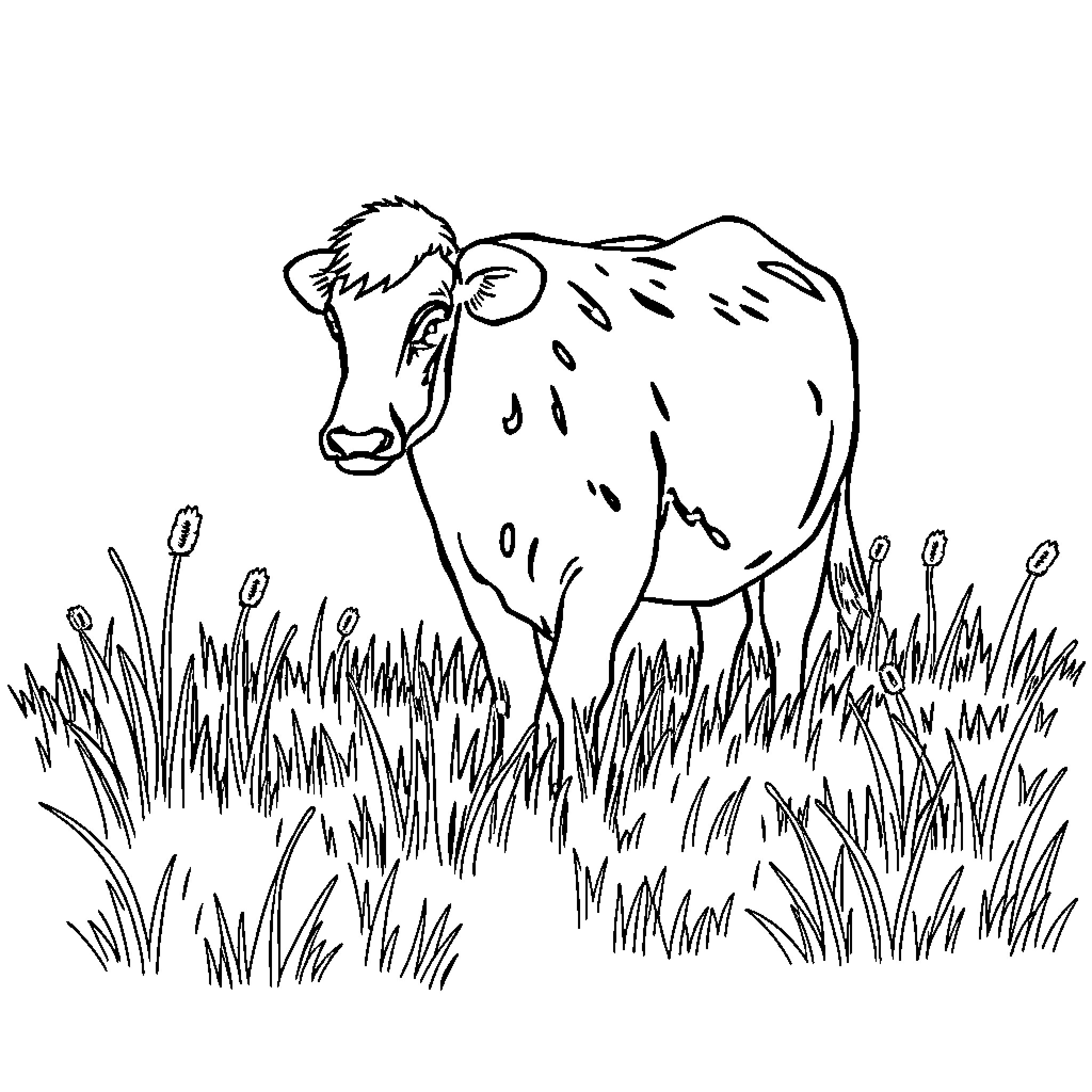 Mushroom cow grazing in the meadow Coloring Page (free black-and-white line drawing printable PDF for all, from beginners to advanced learners, including children, teens, adults, and seniors)
