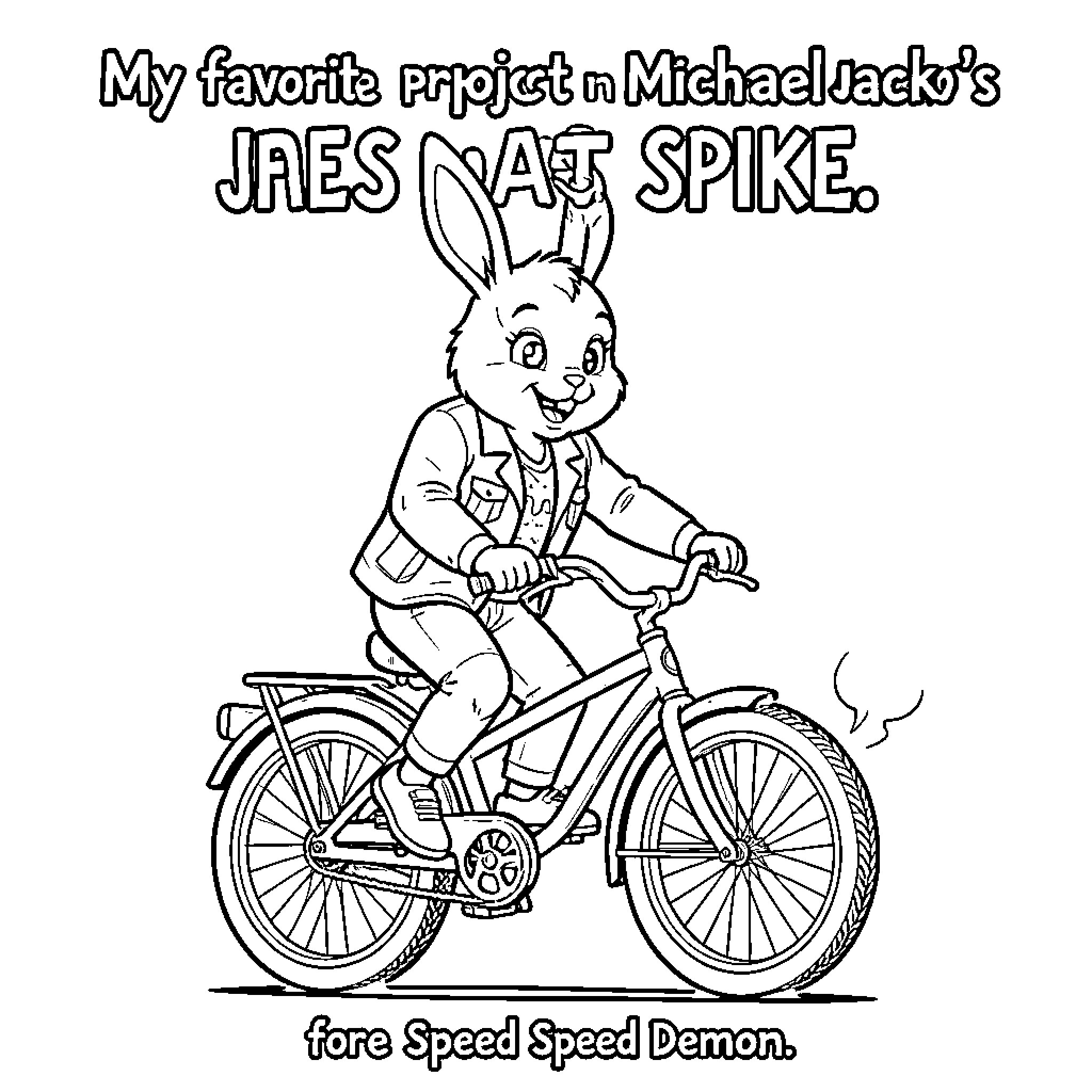 Bunny riding a bicycle with a happy expression Coloring Page (free black-and-white line drawing printable PDF for all, from beginners to advanced learners, including children, teens, adults, and seniors)