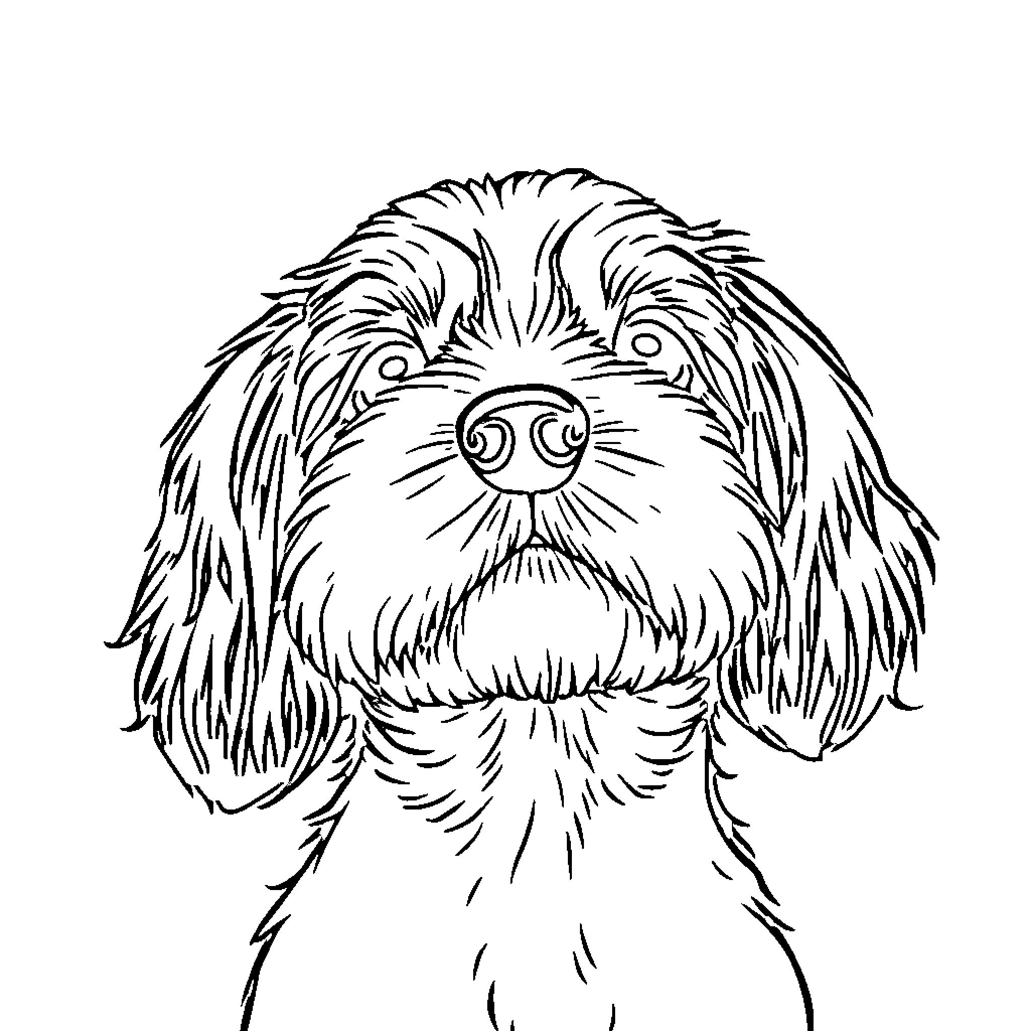 Dog with Playful Expression Coloring Page (free black-and-white line drawing printable PDF for all, from beginners to advanced learners, including children, teens, adults, and seniors)