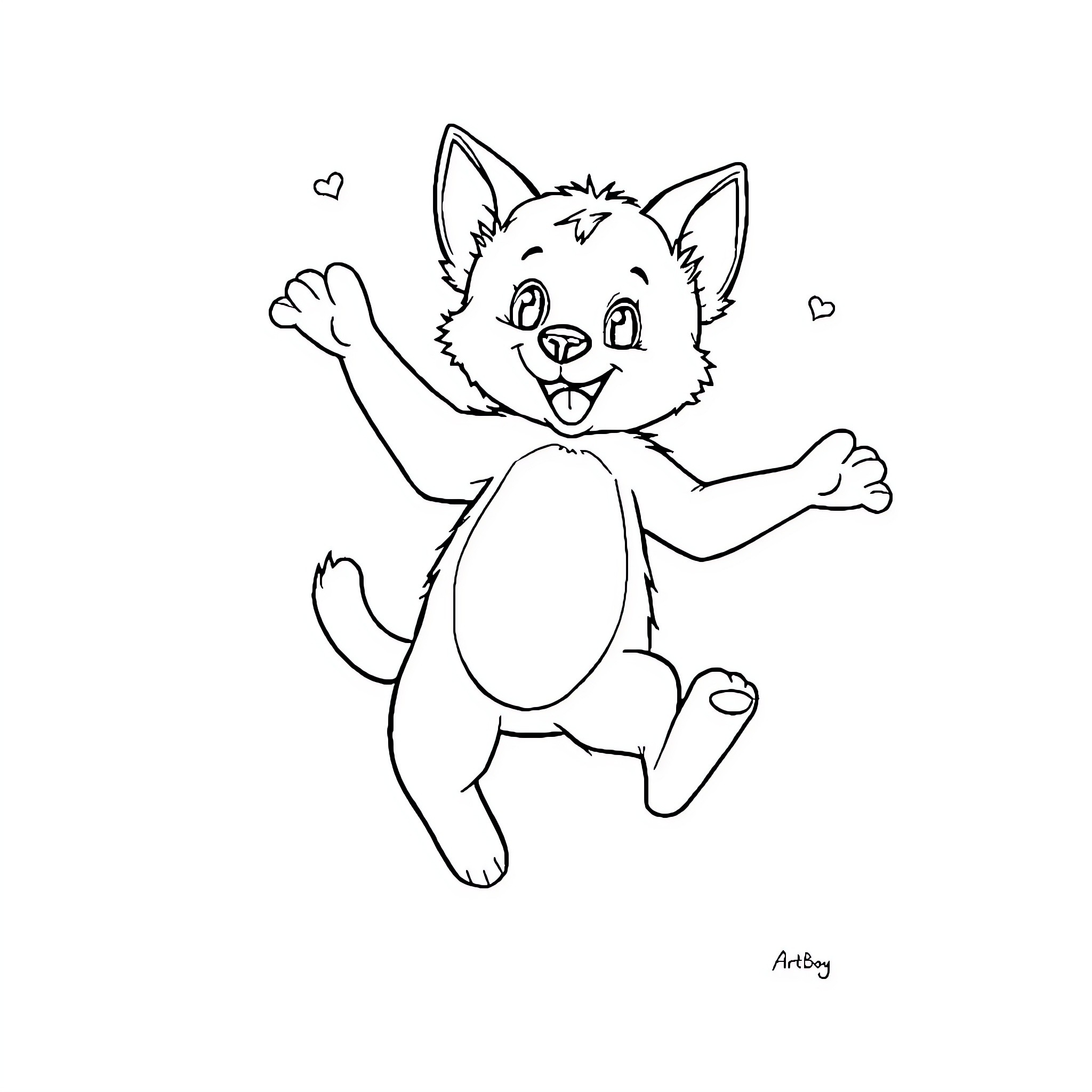 Bluey the playful puppy with joy Coloring Page (free black-and-white line drawing printable PDF for all, from beginners to advanced learners, including children, teens, adults, and seniors)