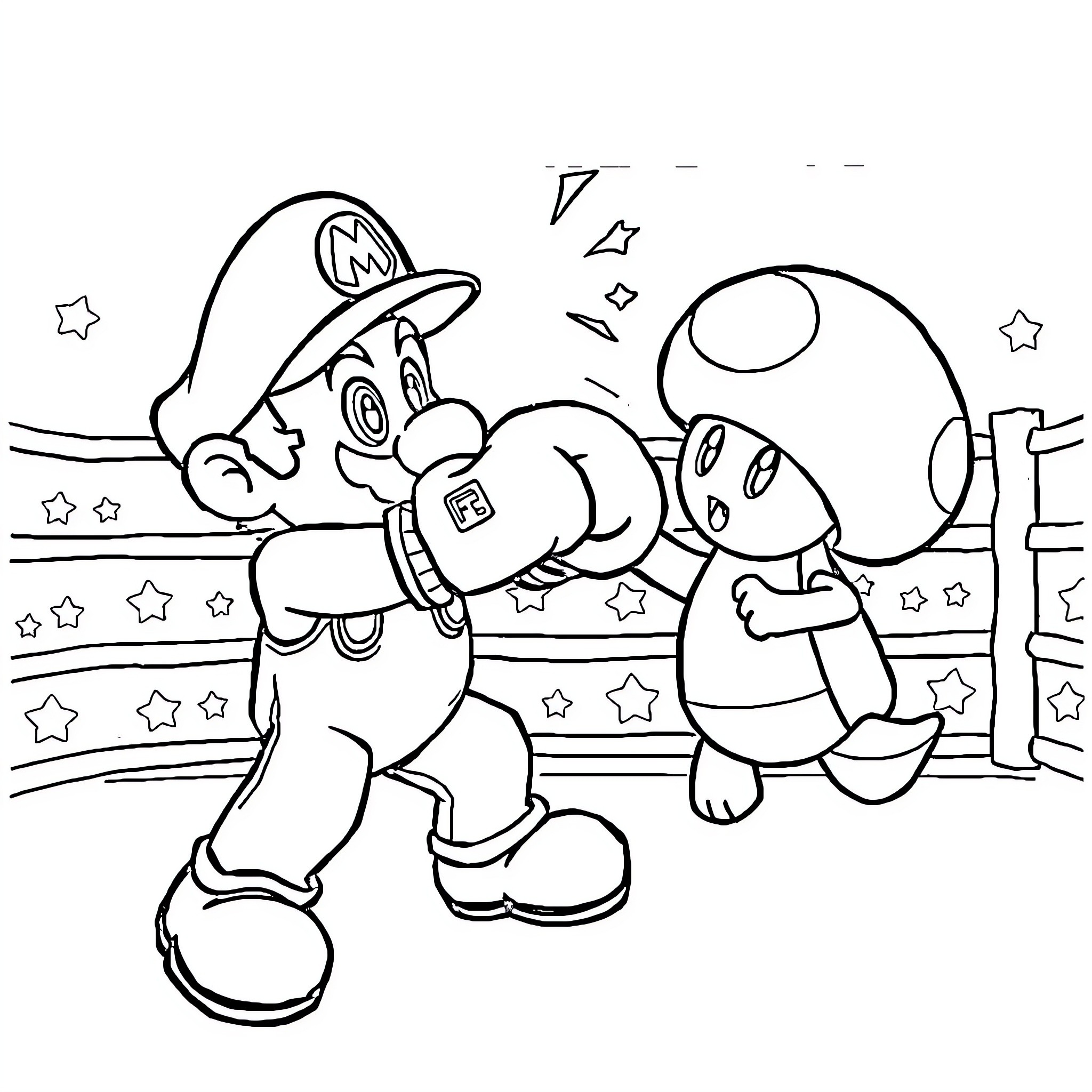 Mario and friends enjoying a playful adventure Coloring Page (free black-and-white line drawing printable PDF for all, from beginners to advanced learners, including children, teens, adults, and seniors)
