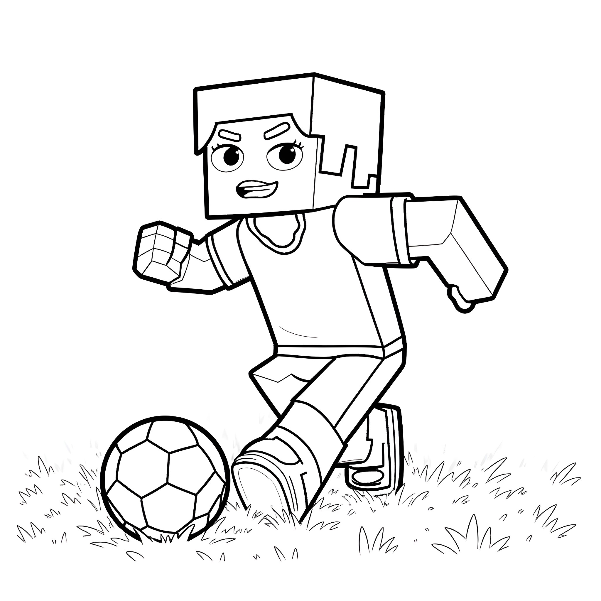 Steve playing soccer with determination Coloring Page (free black-and-white line drawing printable PDF for all, from beginners to advanced learners, including children, teens, adults, and seniors)