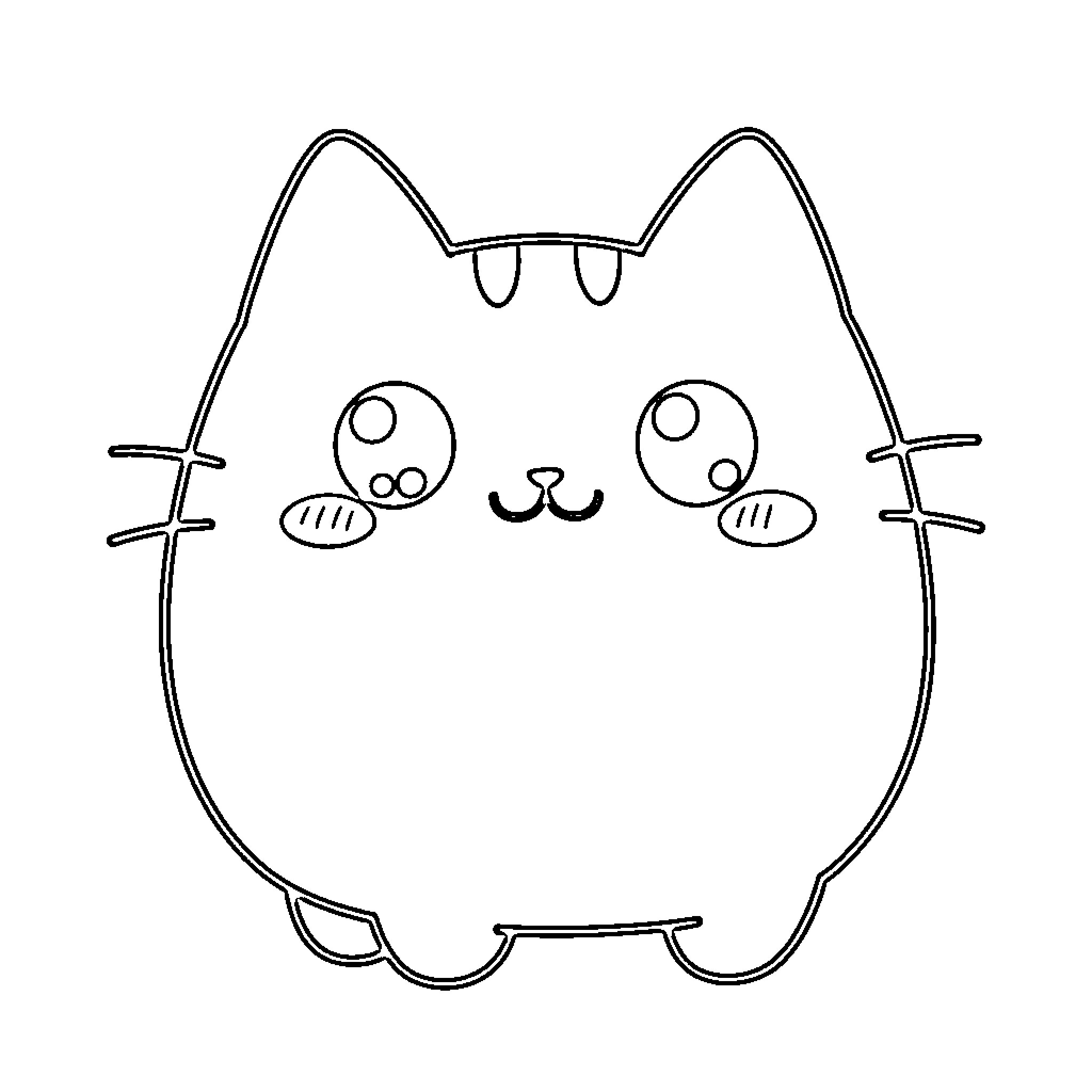 Pusheen cat with big eyes and cute expression Coloring Page (free black-and-white line drawing printable PDF for all, from beginners to advanced learners, including children, teens, adults, and seniors)