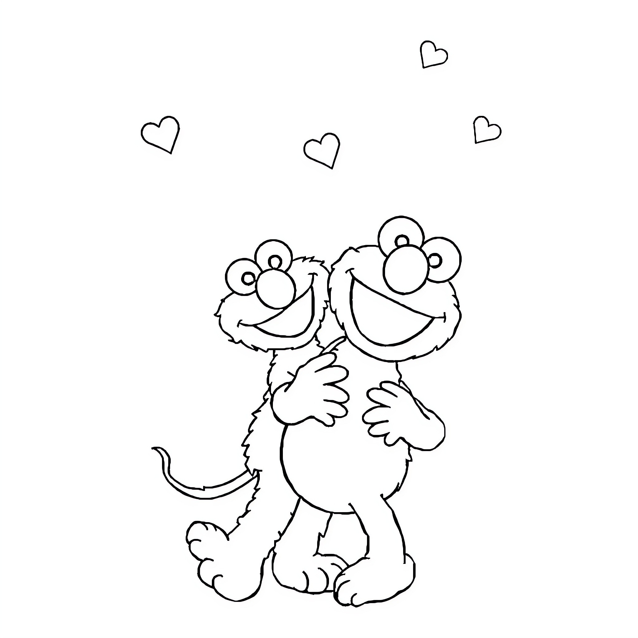 Elmo expressing love and affection Coloring Page (free black-and-white line drawing printable PDF for all, from beginners to advanced learners, including children, teens, adults, and seniors)