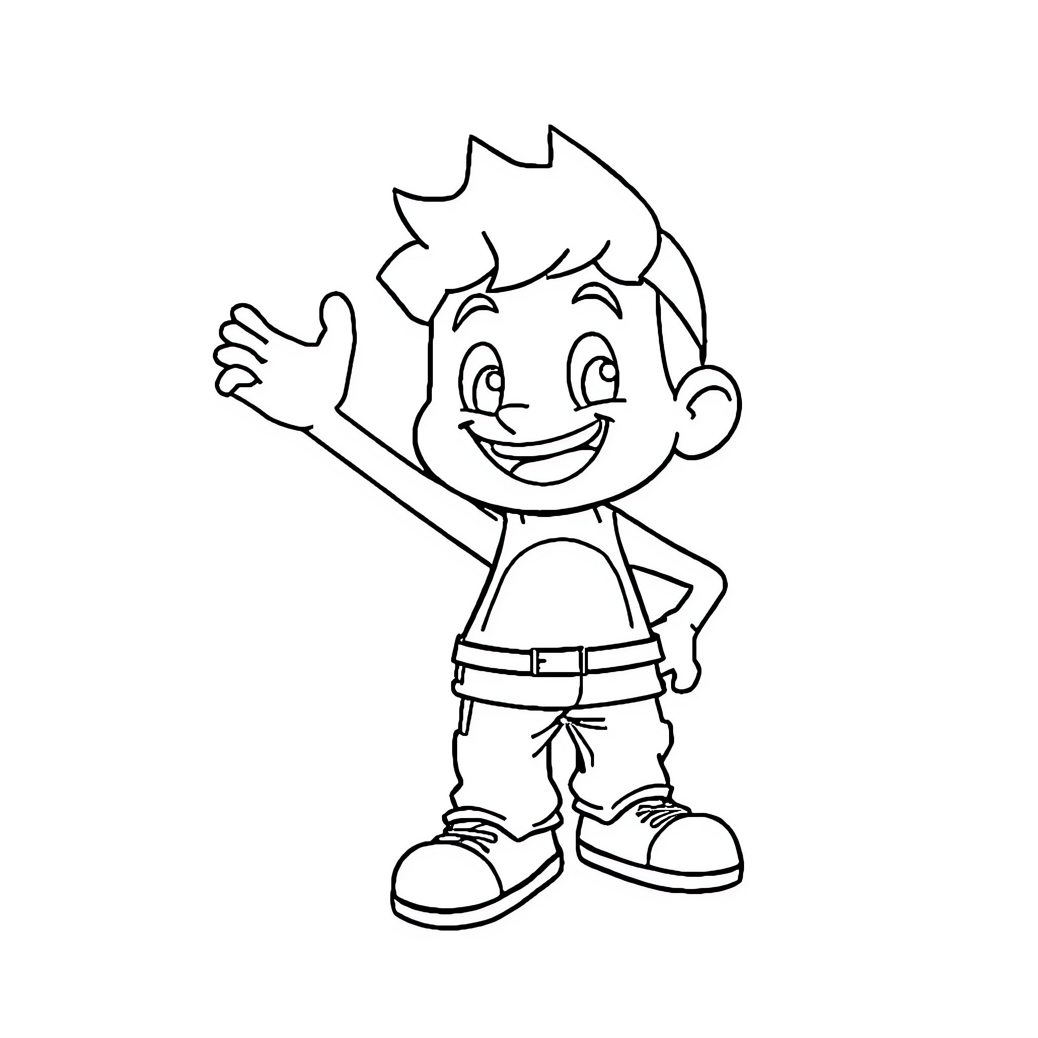 Jeff having a cheerful expression in his outfit Coloring Page (free black-and-white line drawing printable PDF for all, from beginners to advanced learners, including children, teens, adults, and seniors)