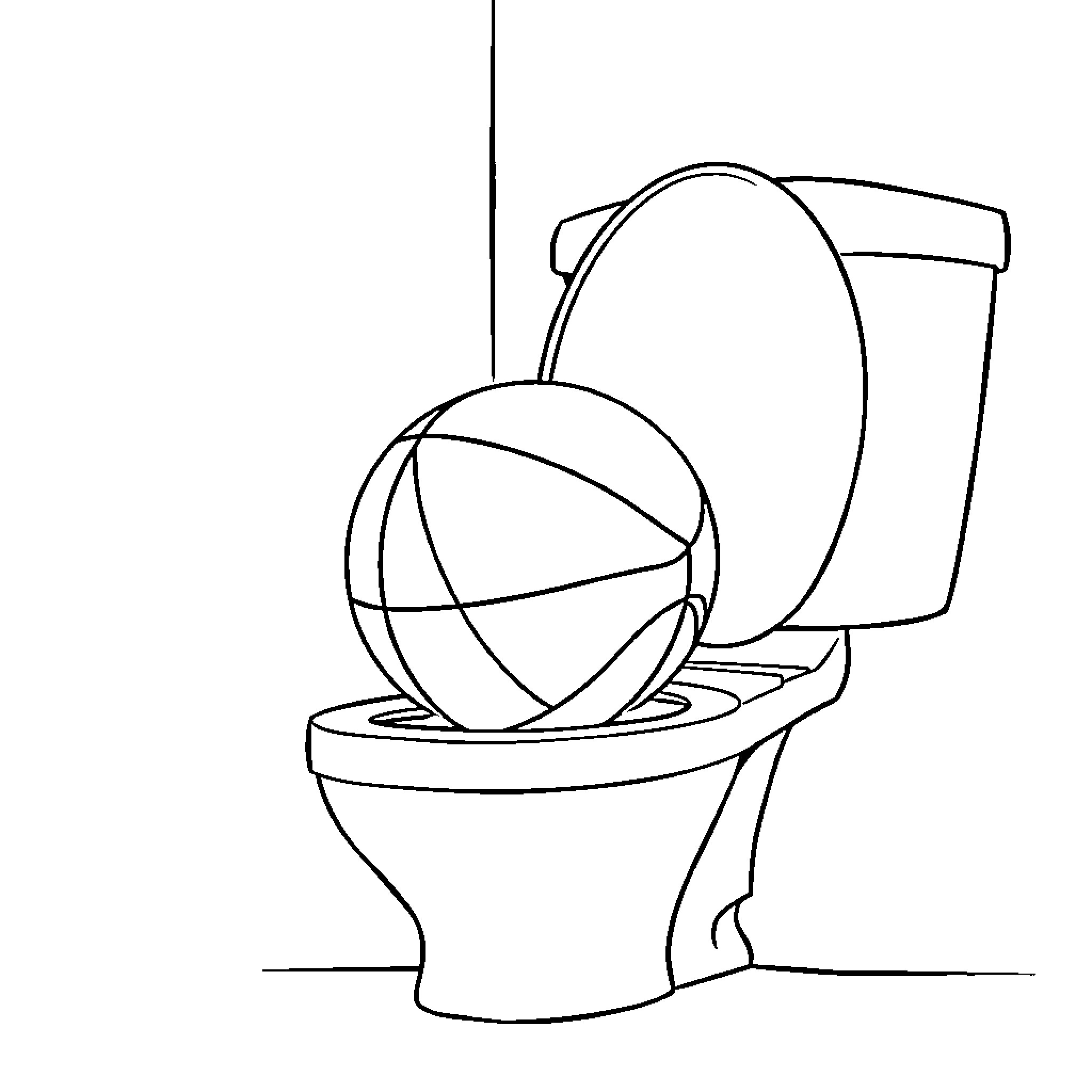 Basketball on a toilet Coloring Page (free black-and-white line drawing printable PDF for all, from beginners to advanced learners, including children, teens, adults, and seniors)