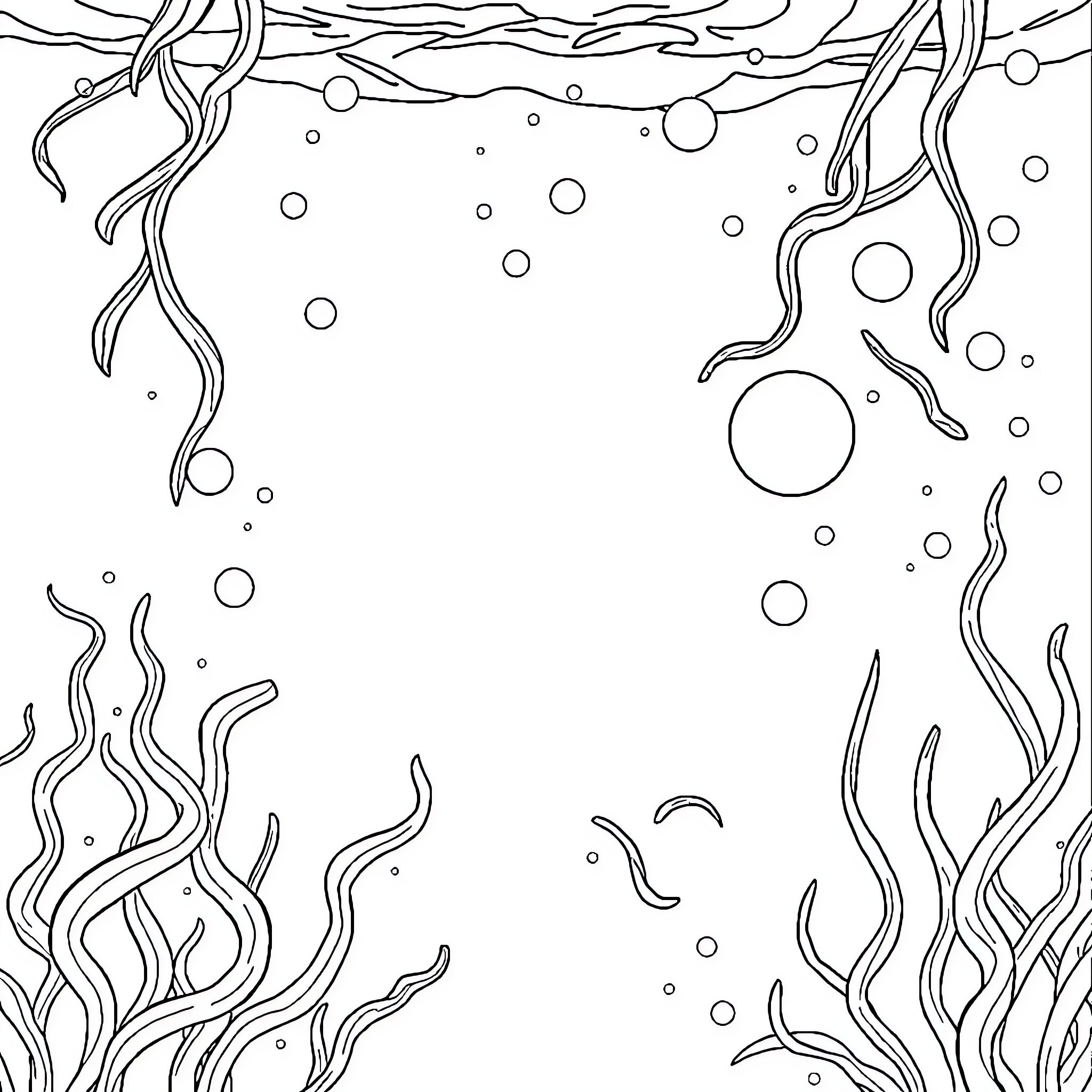 UnderOcean Waves and Bubbles Coloring Page (free black-and-white line drawing printable PDF for all, from beginners to advanced learners, including children, teens, adults, and seniors)