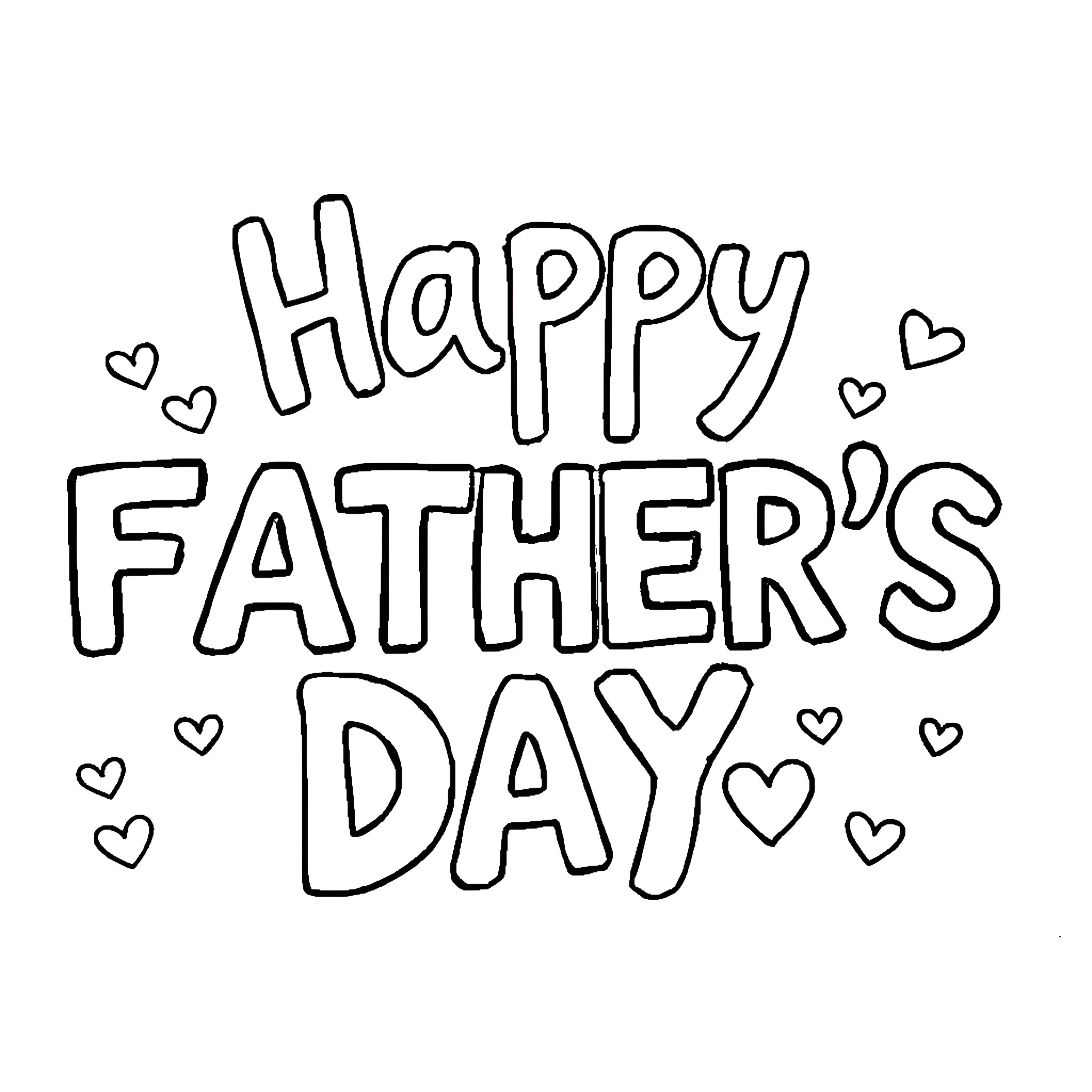 Father's Day celebration with hearts Coloring Page (free black-and-white line drawing printable PDF for all, from beginners to advanced learners, including children, teens, adults, and seniors)