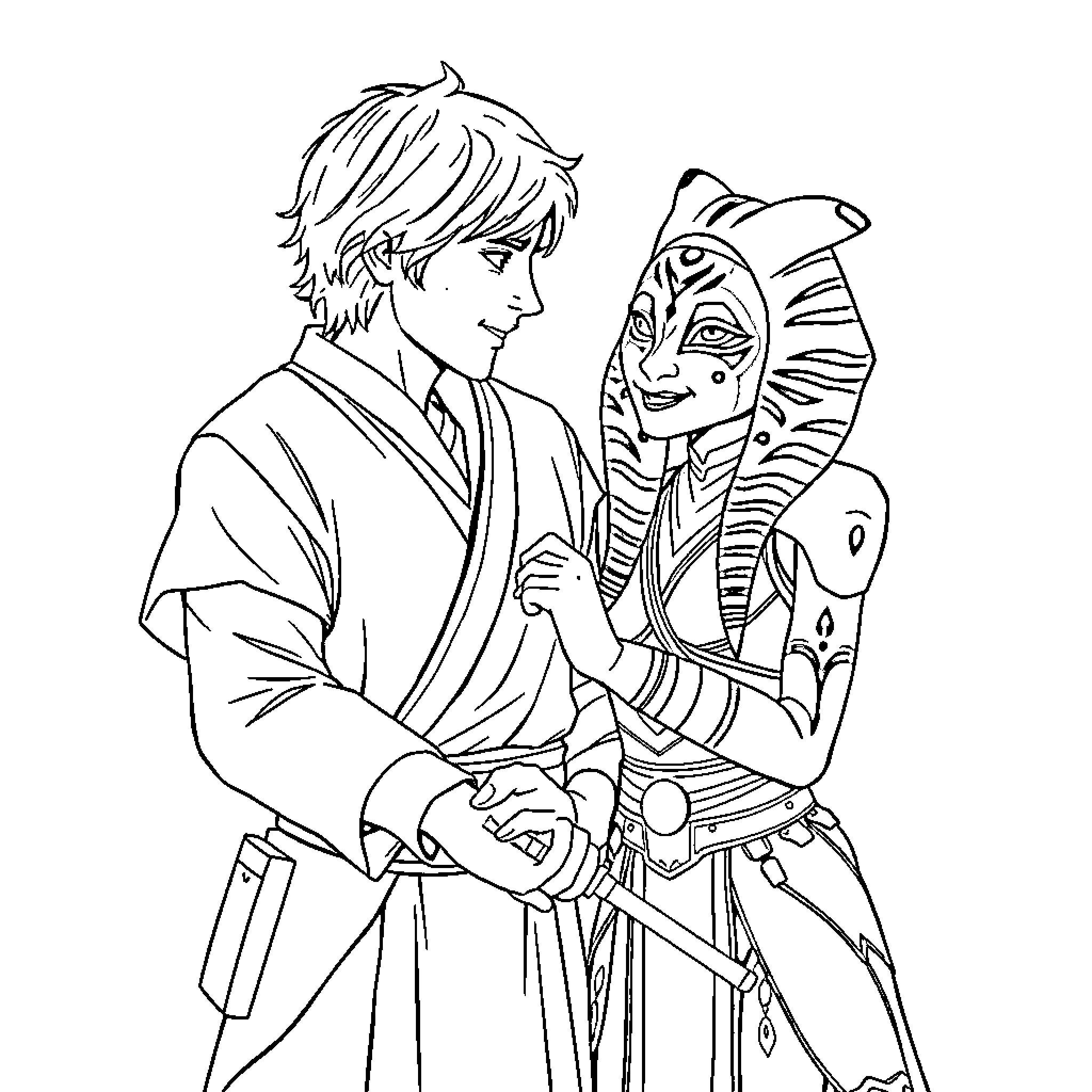 Luke Skywalker and the Pharaoh's Apprentice Coloring Page (free black-and-white line drawing printable PDF for all, from beginners to advanced learners, including children, teens, adults, and seniors)