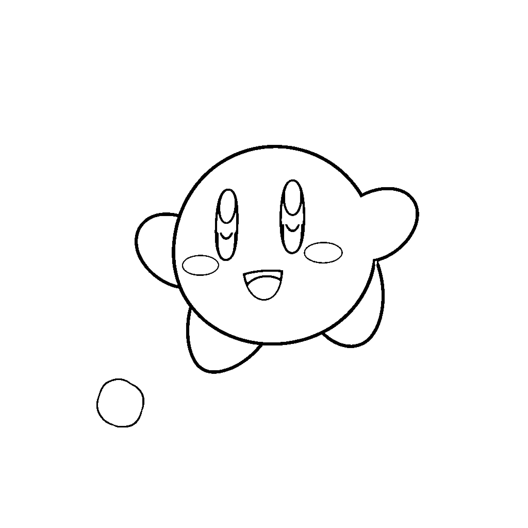 Kirby's cheerful expression Coloring Page (free black-and-white line drawing printable PDF for all, from beginners to advanced learners, including children, teens, adults, and seniors)