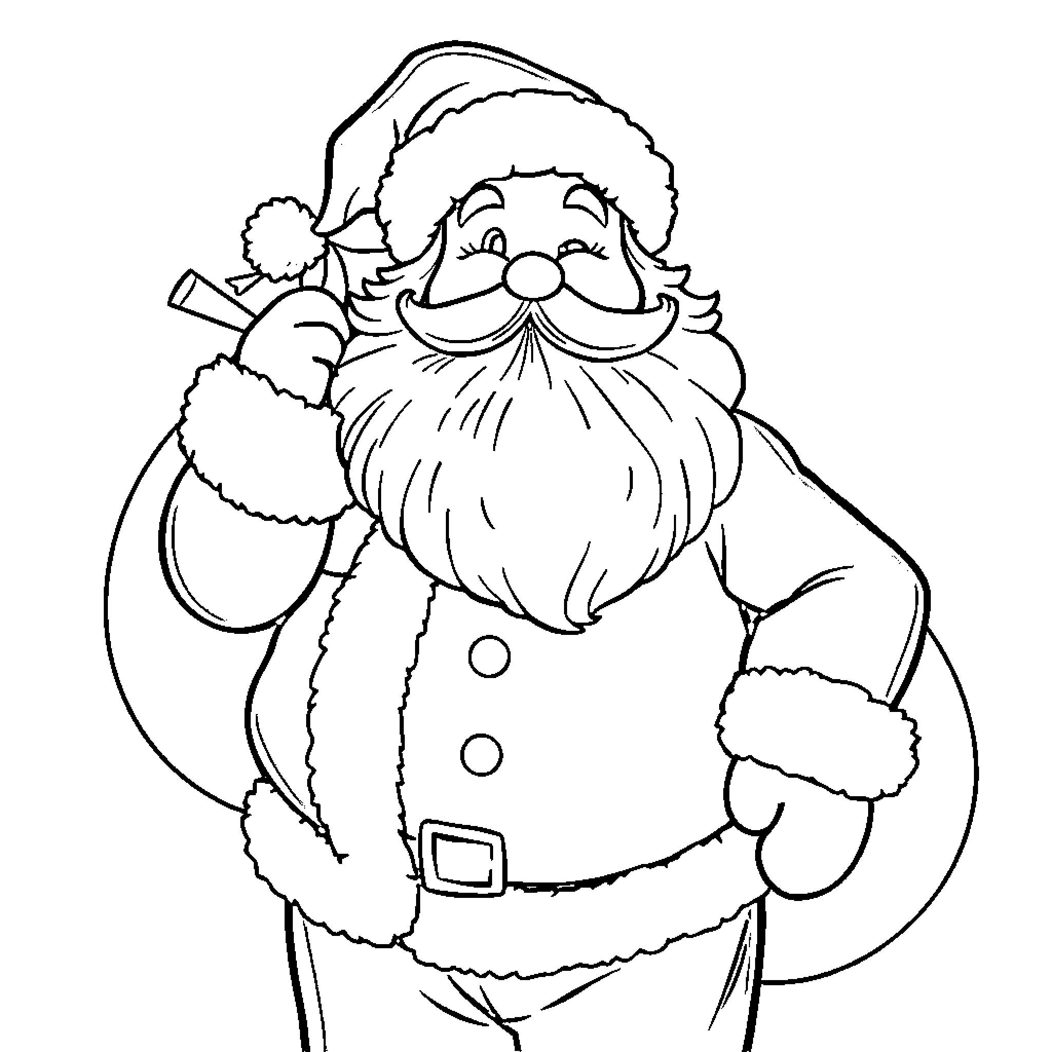 Santa Claus in a Jolly Pose Coloring Page (free black-and-white line drawing printable PDF for all, from beginners to advanced learners, including children, teens, adults, and seniors)