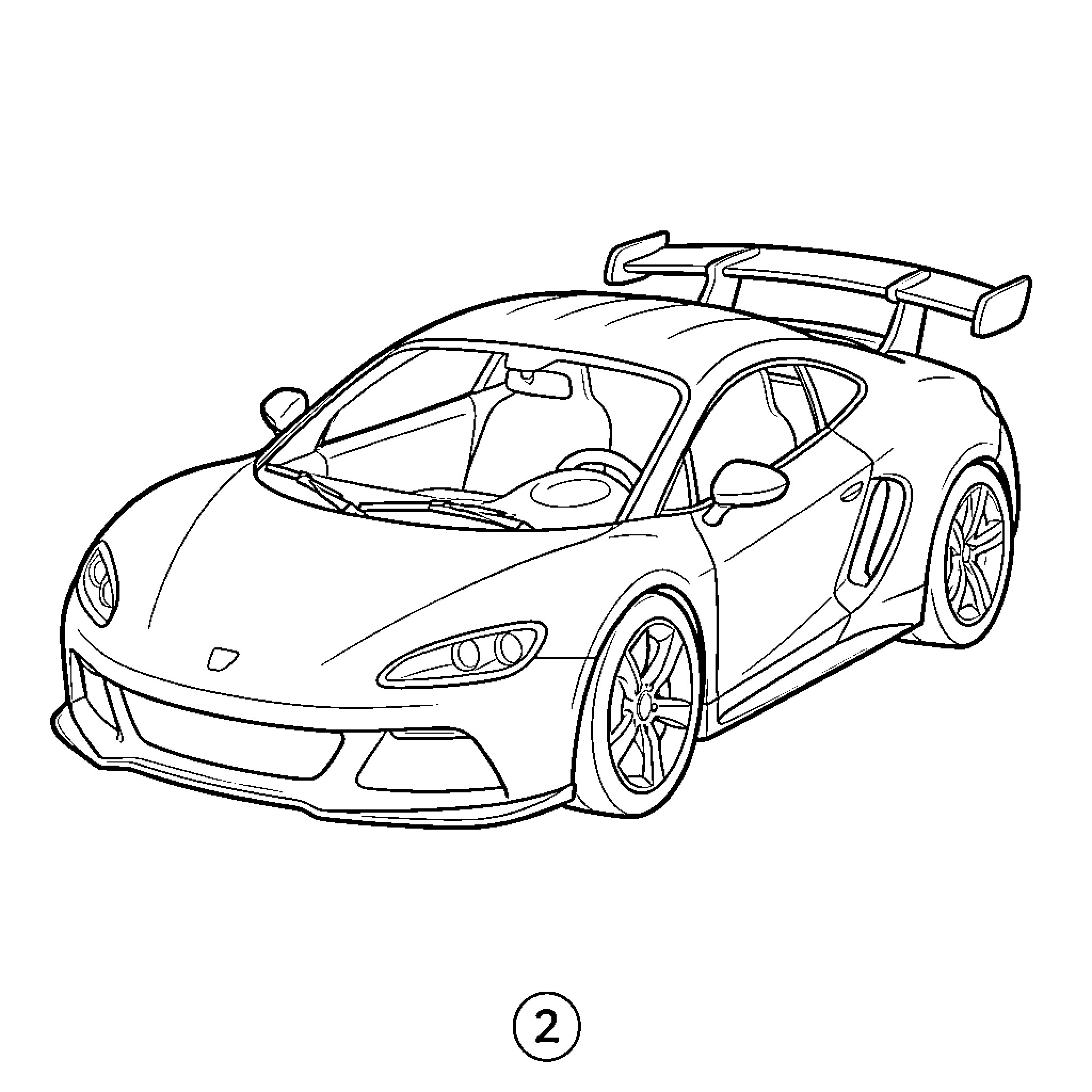 Car parked showing sleek aerodynamic design details Coloring Page (free black-and-white line drawing printable PDF for all, from beginners to advanced learners, including children, teens, adults, and seniors)