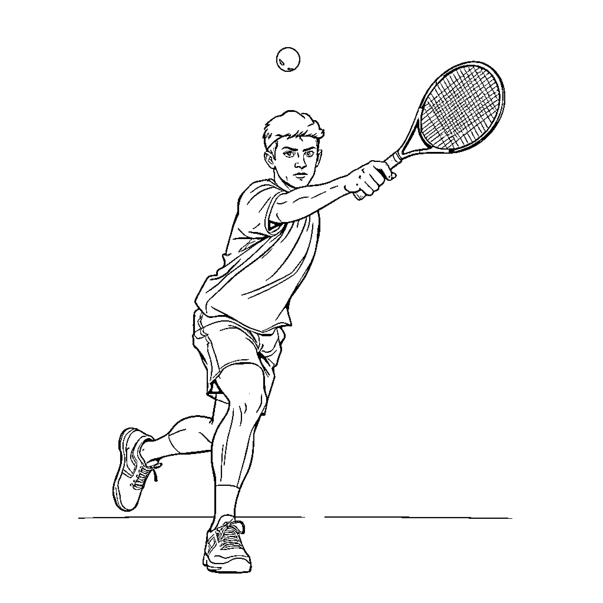 Table Tennis Player in Action Coloring Page (free black-and-white line drawing printable PDF for all, from beginners to advanced learners, including children, teens, adults, and seniors)