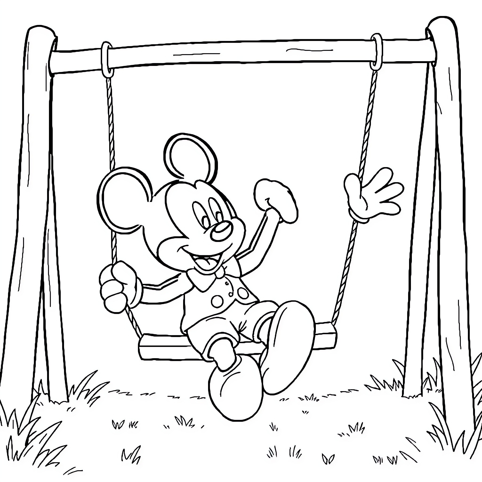 Bluey swinging happily on the playground Coloring Page (free black-and-white line drawing printable PDF for all, from beginners to advanced learners, including children, teens, adults, and seniors)
