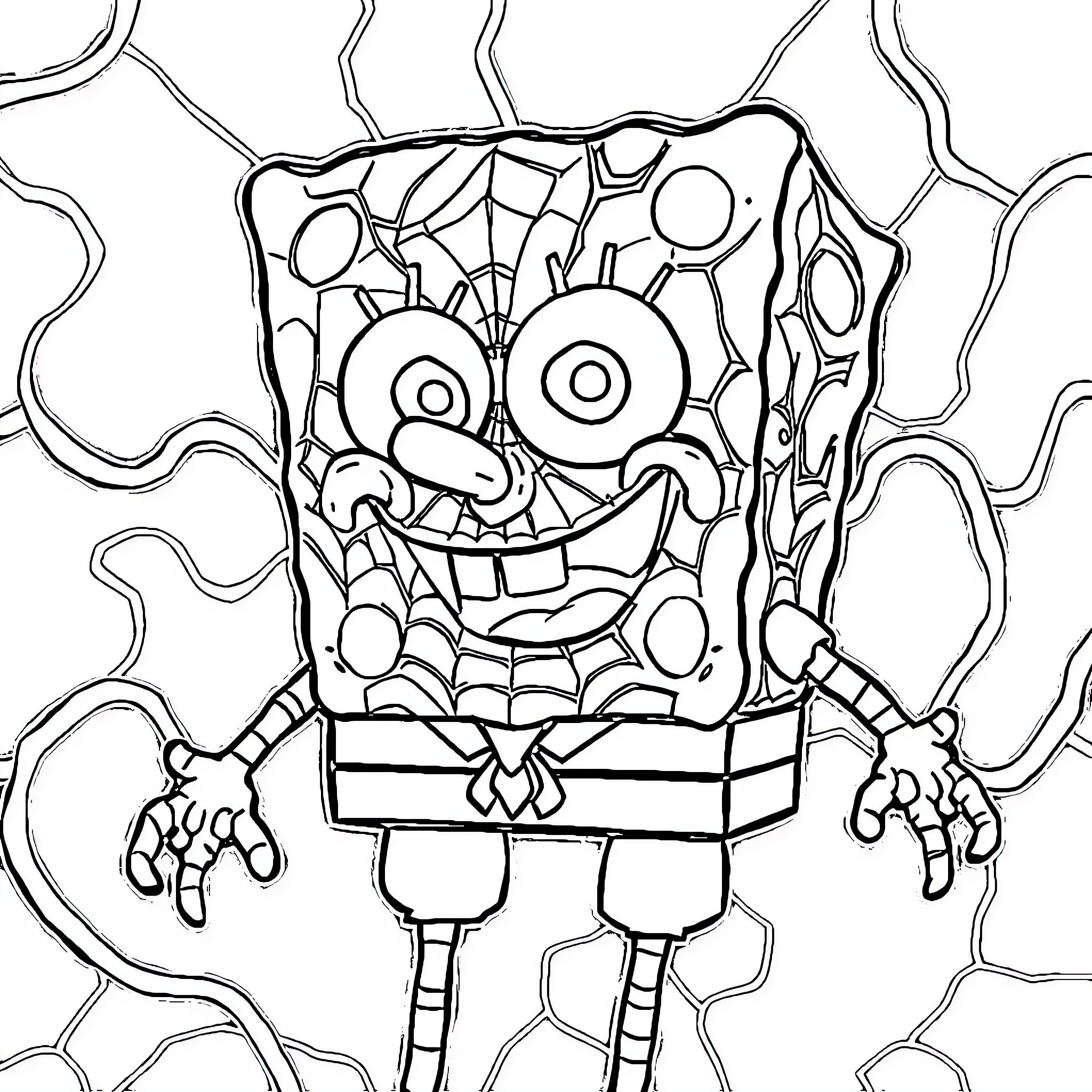 Spongebob's Scary Underwater Adventure Coloring Page (free black-and-white line drawing printable PDF for all, from beginners to advanced learners, including children, teens, adults, and seniors)