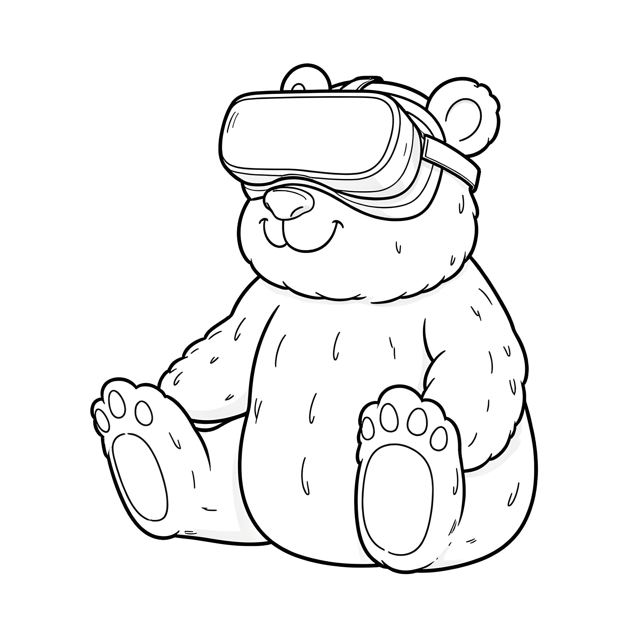 Bear enjoying virtual reality experience Coloring Page (free black-and-white line drawing printable PDF for all, from beginners to advanced learners, including children, teens, adults, and seniors)