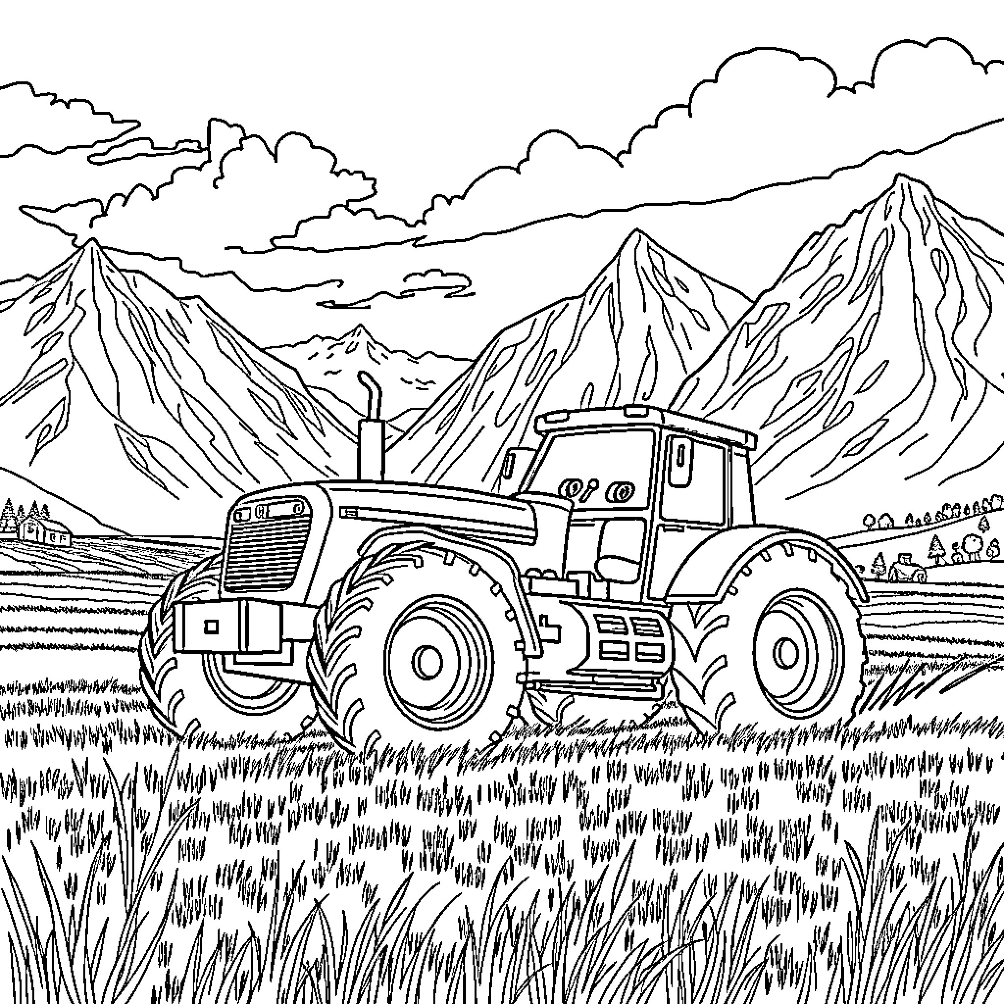 Lightning McQueen's Adventure in the Mountainous Landscape Coloring Page (free black-and-white line drawing printable PDF for all, from beginners to advanced learners, including children, teens, adults, and seniors)
