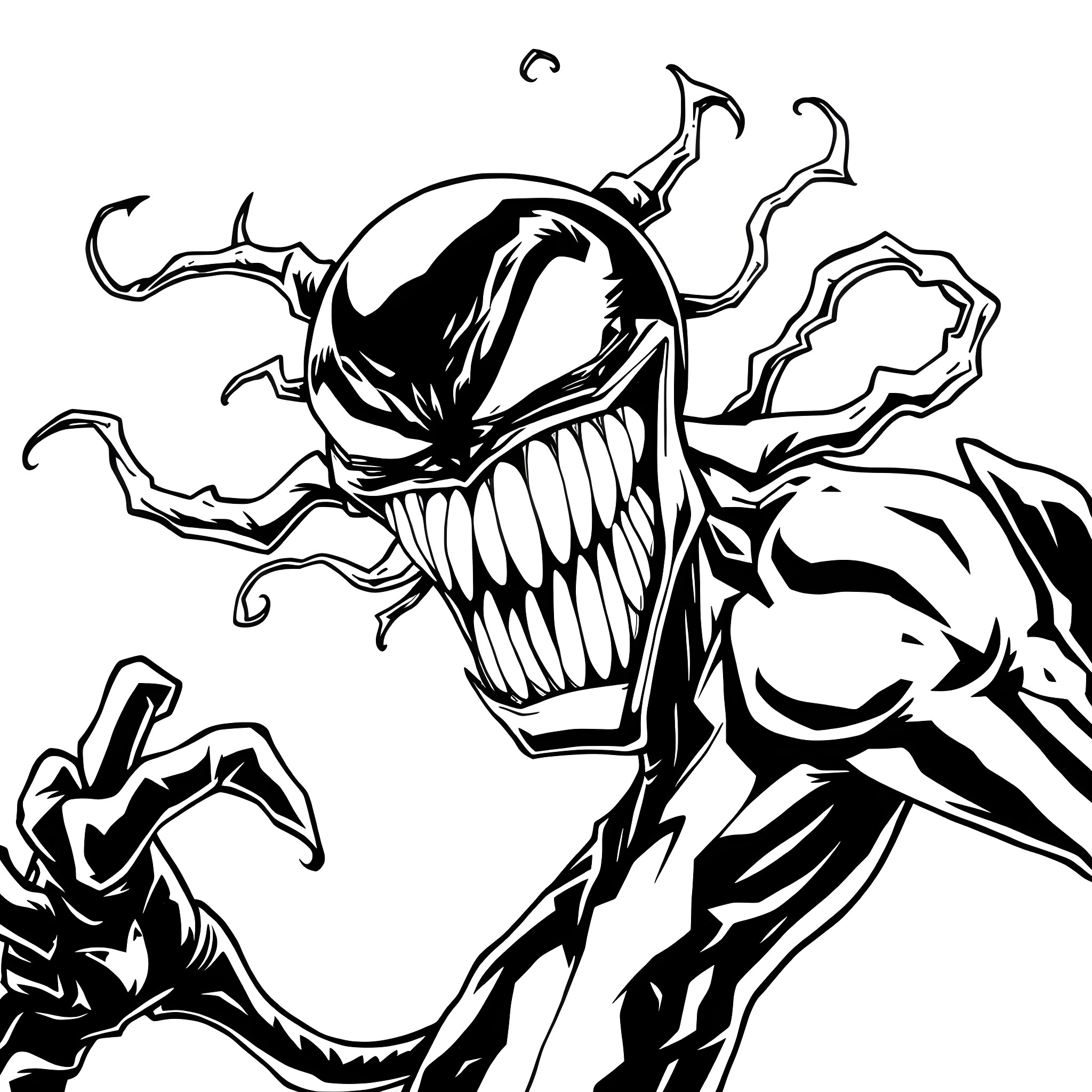 Bizarnage of a Monstrous Villain Coloring Page (free black-and-white line drawing printable PDF for all, from beginners to advanced learners, including children, teens, adults, and seniors)