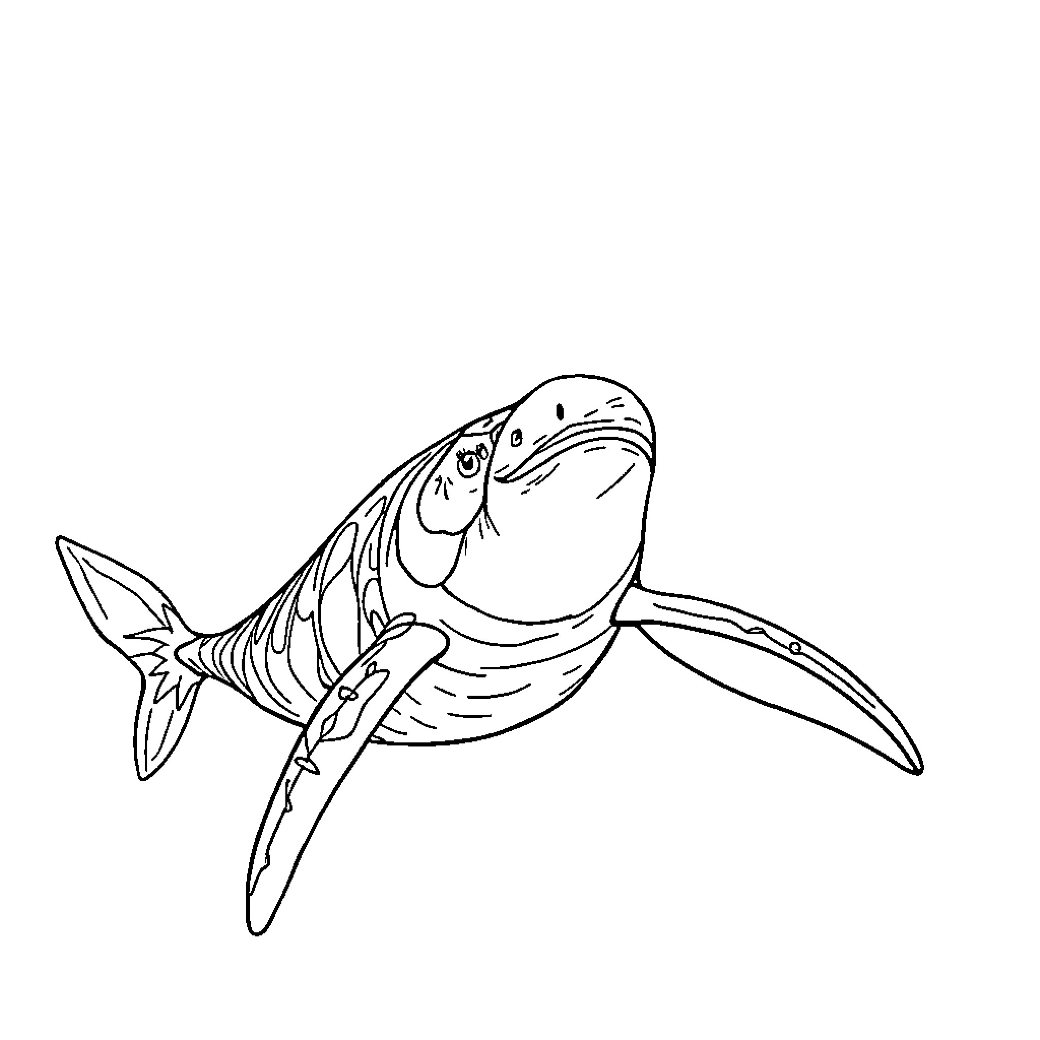 Cachalote playfully swimming in the ocean Coloring Page (free black-and-white line drawing printable PDF for all, from beginners to advanced learners, including children, teens, adults, and seniors)
