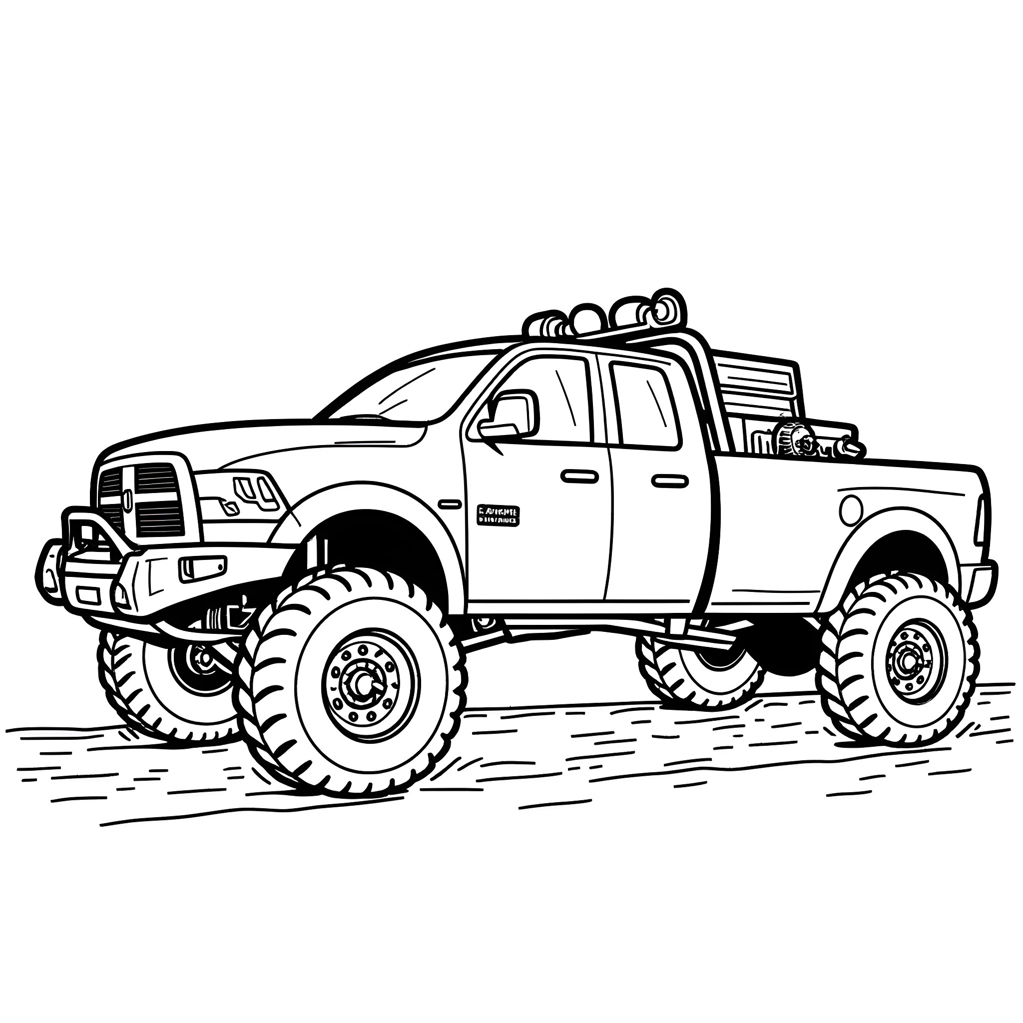 Wrecker Truck Tackling Rugged Terrain Coloring Page (free black-and-white line drawing printable PDF for all, from beginners to advanced learners, including children, teens, adults, and seniors)