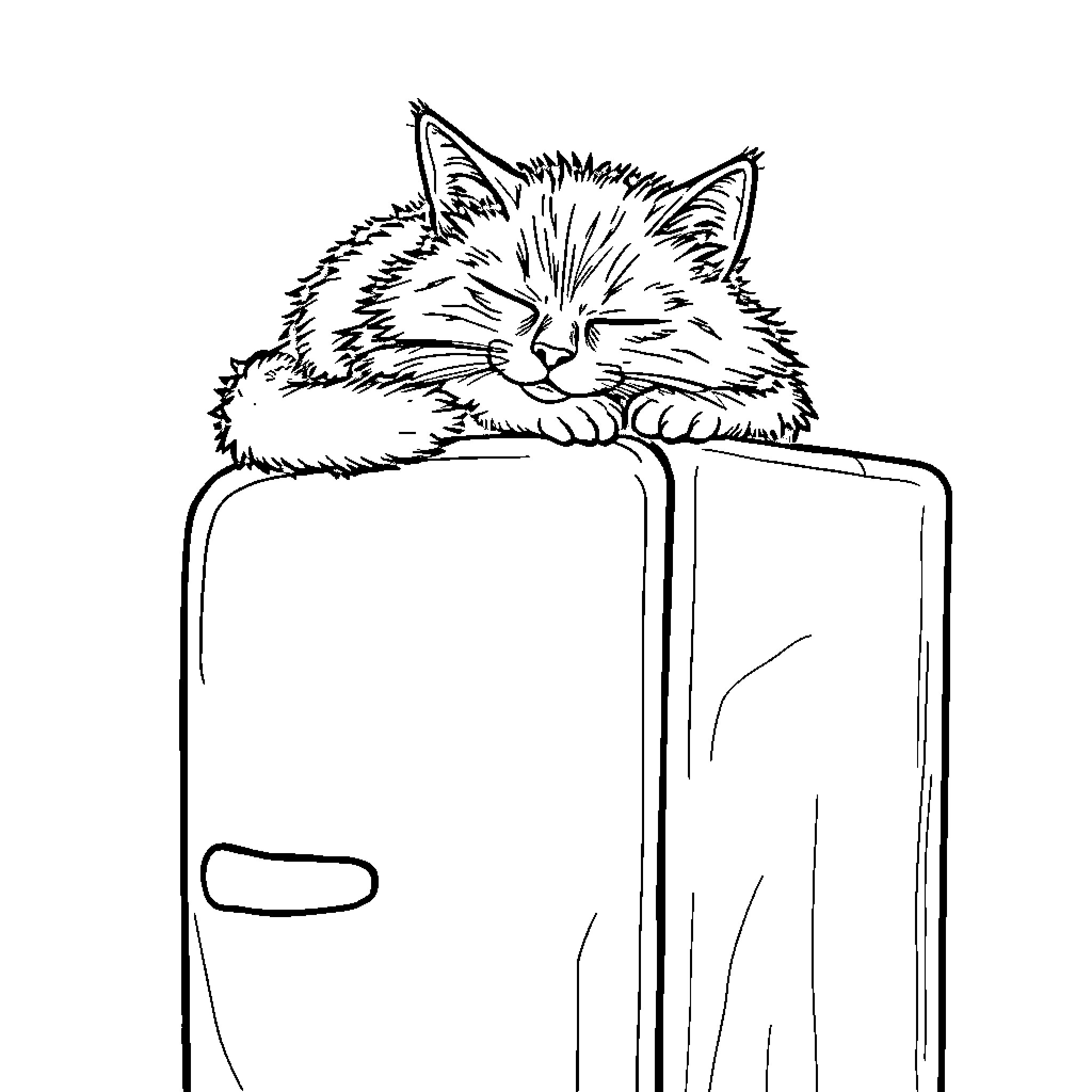 Can a cat nap peacefully on a book Coloring Page (free black-and-white line drawing printable PDF for all, from beginners to advanced learners, including children, teens, adults, and seniors)