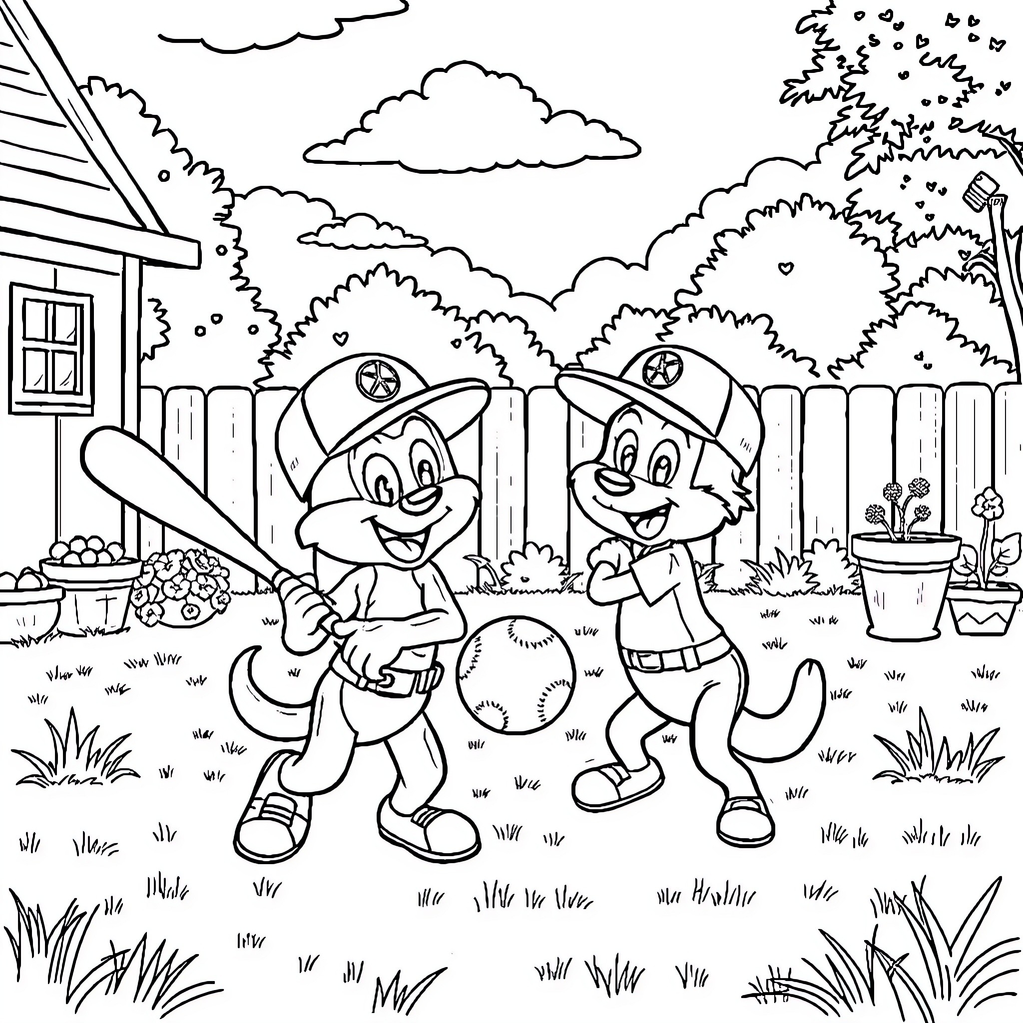 Bluey's Baseball Adventure Coloring Page (free black-and-white line drawing printable PDF for all, from beginners to advanced learners, including children, teens, adults, and seniors)