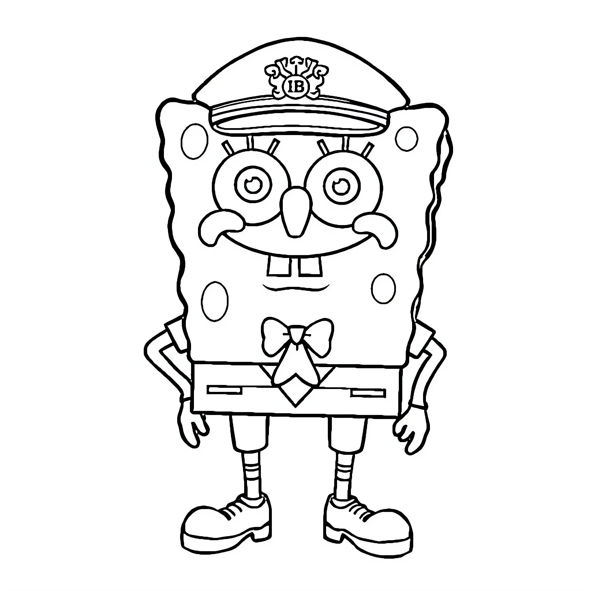 Spongebob dressed as a sailor in a cartoon style Coloring Page (free black-and-white line drawing printable PDF for all, from beginners to advanced learners, including children, teens, adults, and seniors)